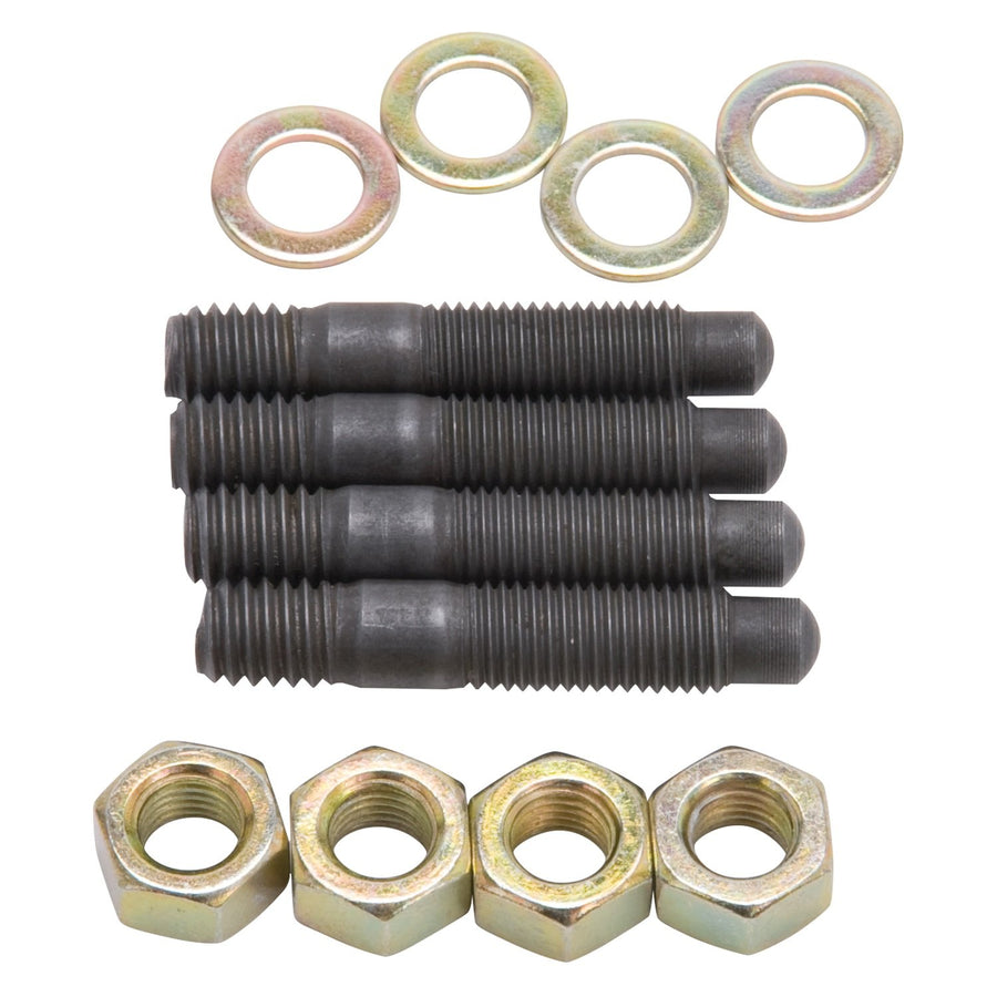 Edelbrock Carburetor 8056, Mounting Studs, Bullet Nosed, Black Oxide, Gold Iridite Washers/Nuts, 5/16" x 1.5", Set of 4