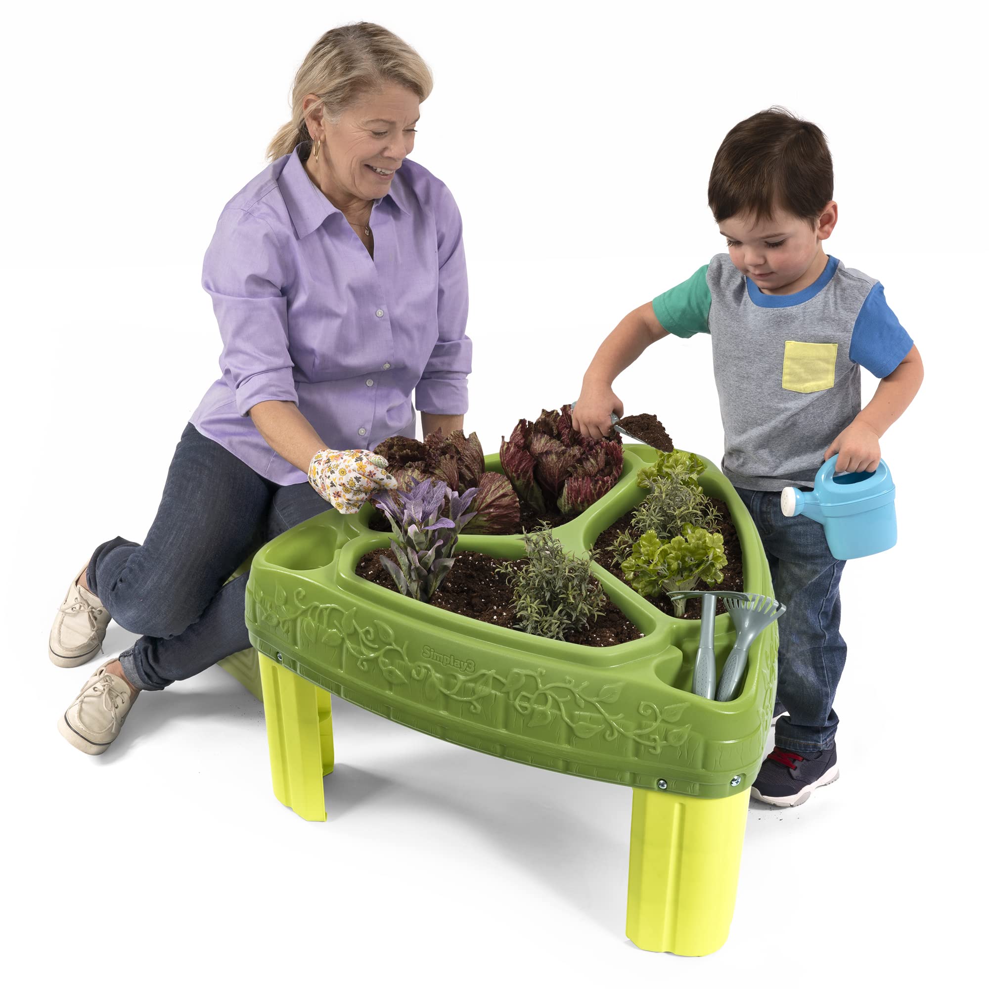 Simplay3 Raised Garden Planter Seed to Sprout, Kids Outdoor Kit with Garden Tools for Growing Flowers or Vegetables, Green, Made in USA