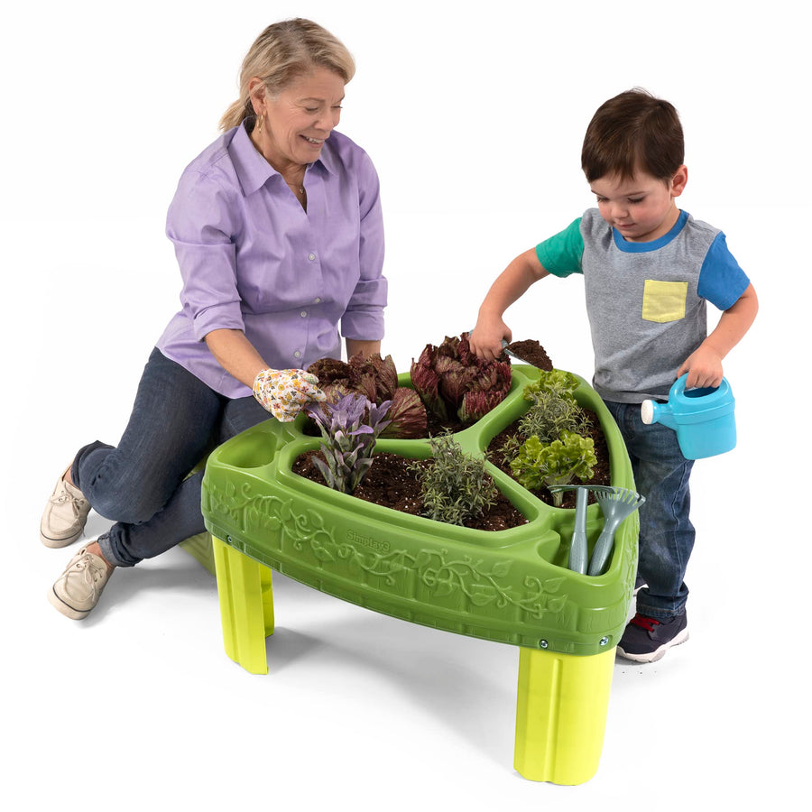 Simplay3 Raised Garden Planter Seed to Sprout, Kids Outdoor Kit with Garden Tools for Growing Flowers or Vegetables, Green, Made in USA