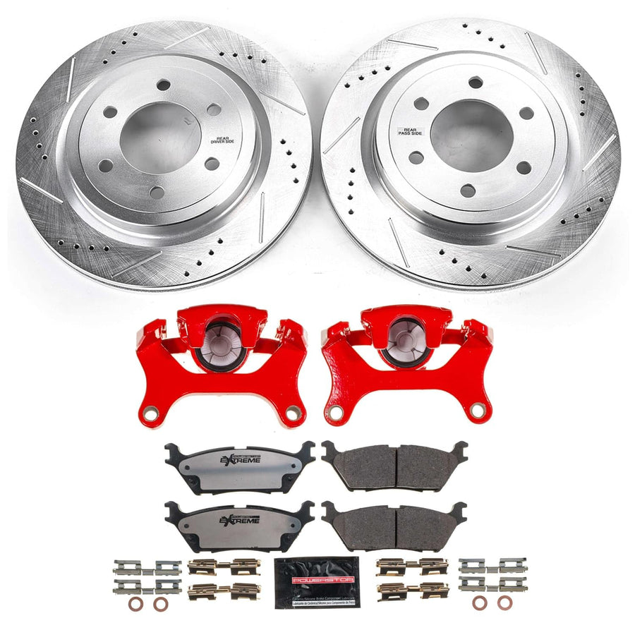 Rear Z36 Truck & Tow Brake Pads and Rotors POWERSTOP Brake Kit with Red Powder Coated Calipers For Ford F-150 2018-2020 [Vehicle Specific]
