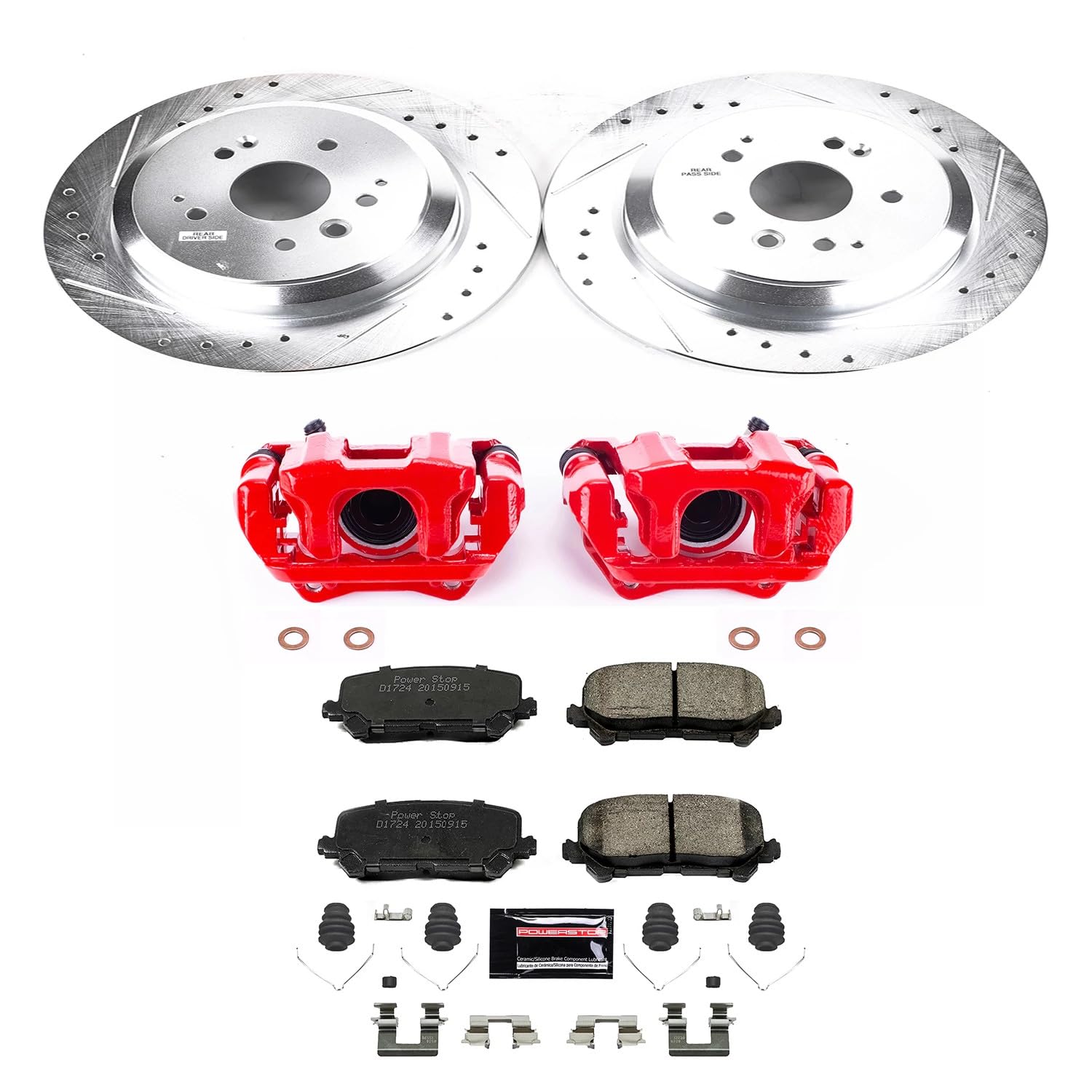 Power Stop Z23 Evolution KC6953 Rear Caliper Kit-Rotors, Carbon-Fiber Ceramic Brake Pads, Calipers For Acura MDX 2014-2016 [Model Specific]