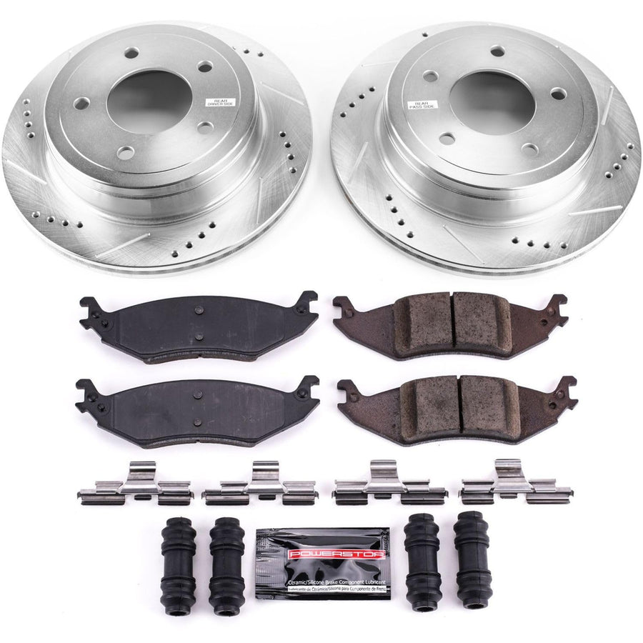 Power Stop K4579 Rear Brake Pads Z23 Carbon Fiber with Drilled & Slotted Brake Rotors Kit For Ford E-150 2004-2006, Ford E-150 Club Wagon 2004-2005 [Model Specific]