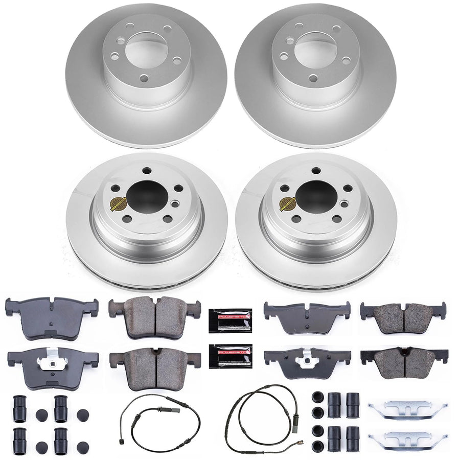 Power Stop CRK6925 Z23 Evolution Sport Front & Rear Coated Brake Kit and 1 Front & 1 Rear Sensor Wires