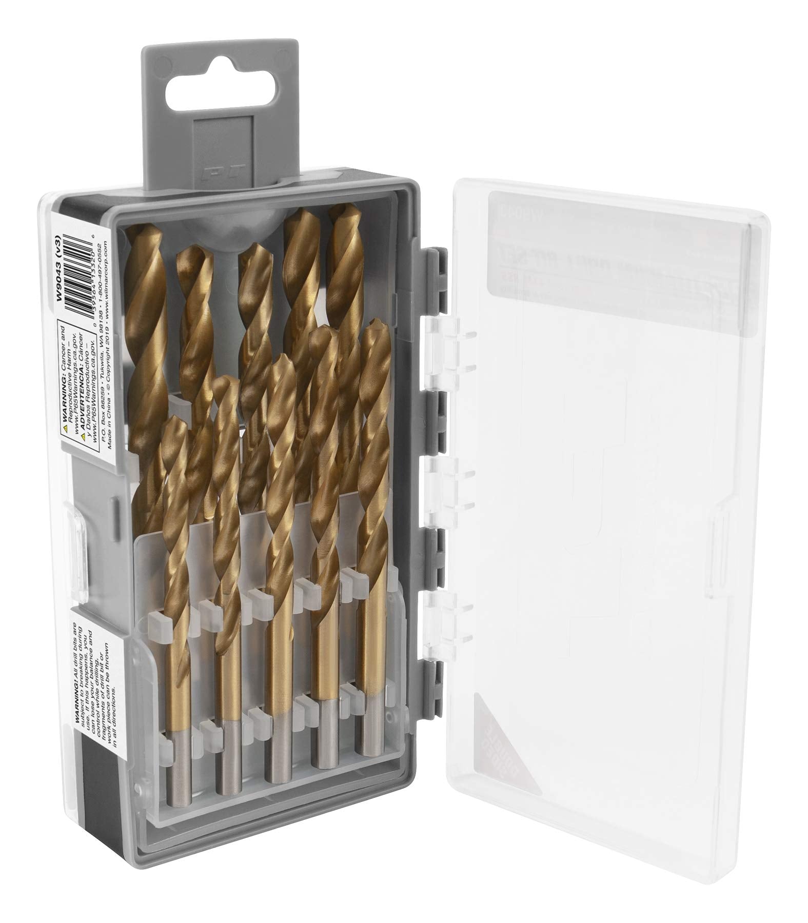25 Piece Performance Tool W9043 Titanium-Nitride Coated Drill Bit Set with 4341 High-Speed Steel and Clear Case