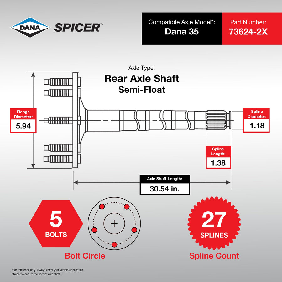 Rear Axle Shaft Spicer 73624-2X