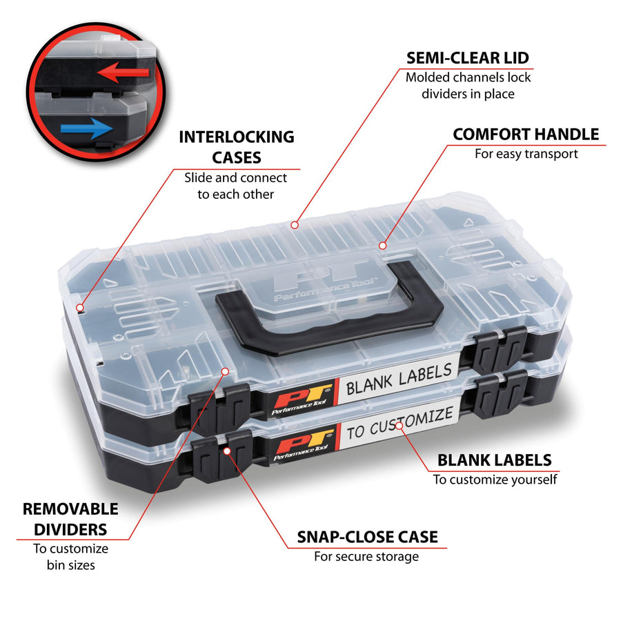 Stackable Performance Tool W5266 Storage Bins with Removable Dividers and Secure Latches for Hardware Organization and Portability