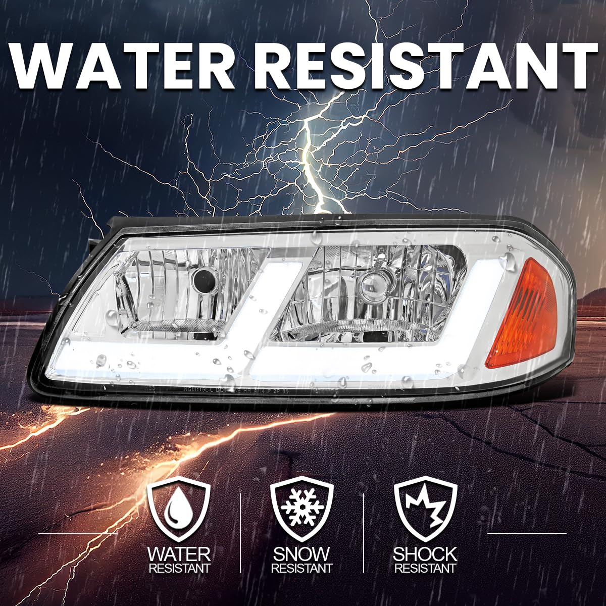 Chrome LED Tube Headlights SPEC-D TUNING Compatible with 2000-2005 Chevy Impala, Left + Right Pair Headlamps Assembly