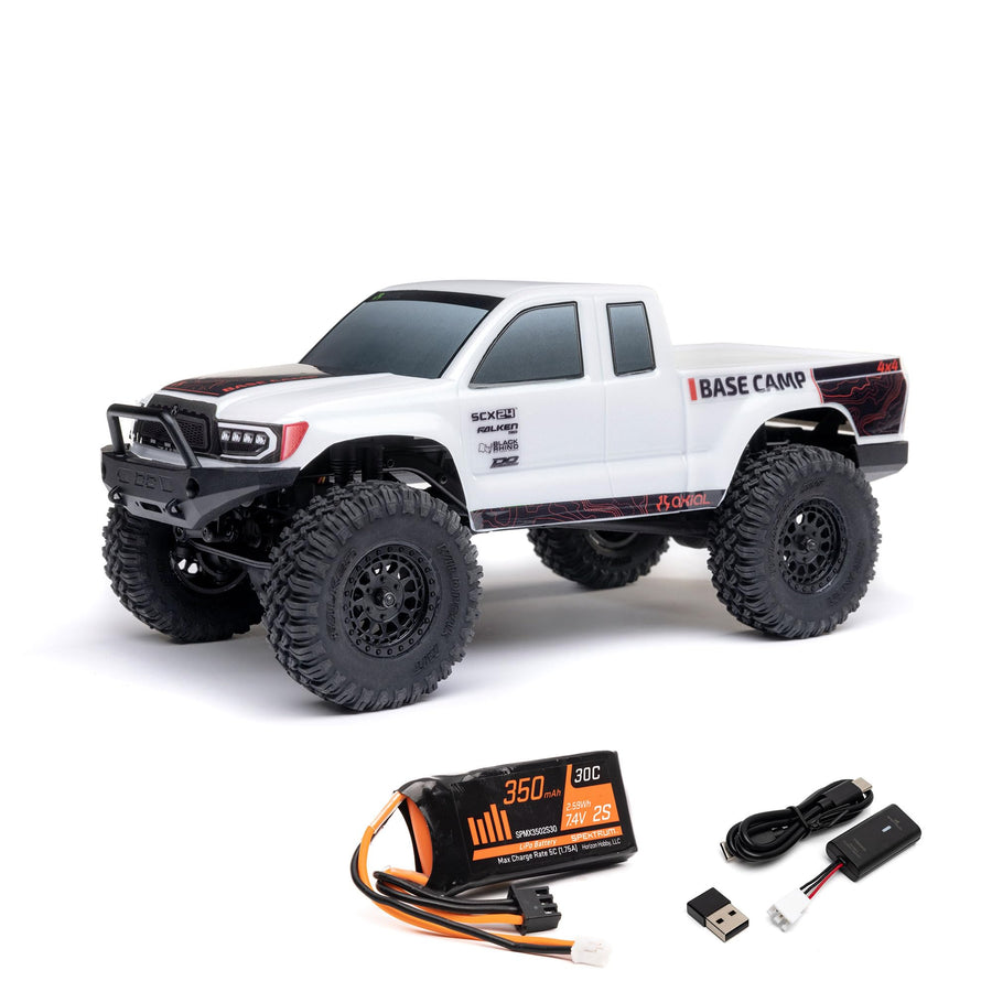 Axial 1/24 RC Truck SCX24 Base Camp 4x4 Rock Crawler Brushed RTR(Everything Needed to Run is Included) - White, AXI-1219T1