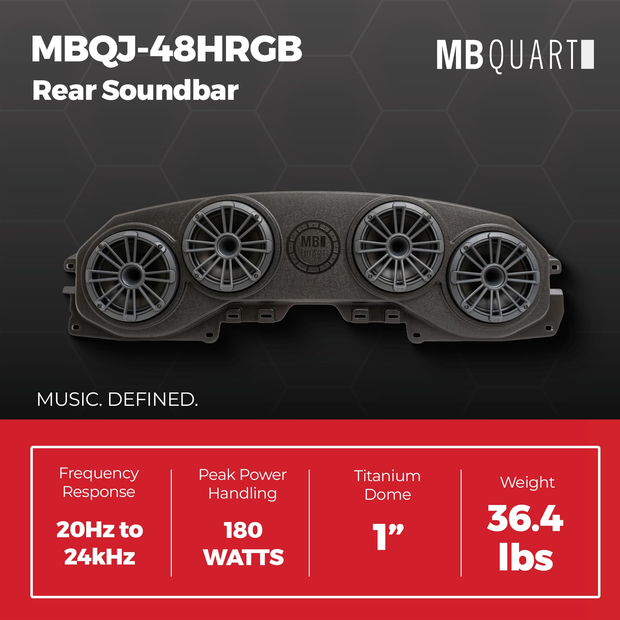 MB Quart Jeep Wrangler JL/Gladiator JT MBQJ-48HRGB Rear Soundbar with 8-Inch Compression Horn Speakers, Titanium Tweeters, RGB Light, Car Stereo Kit