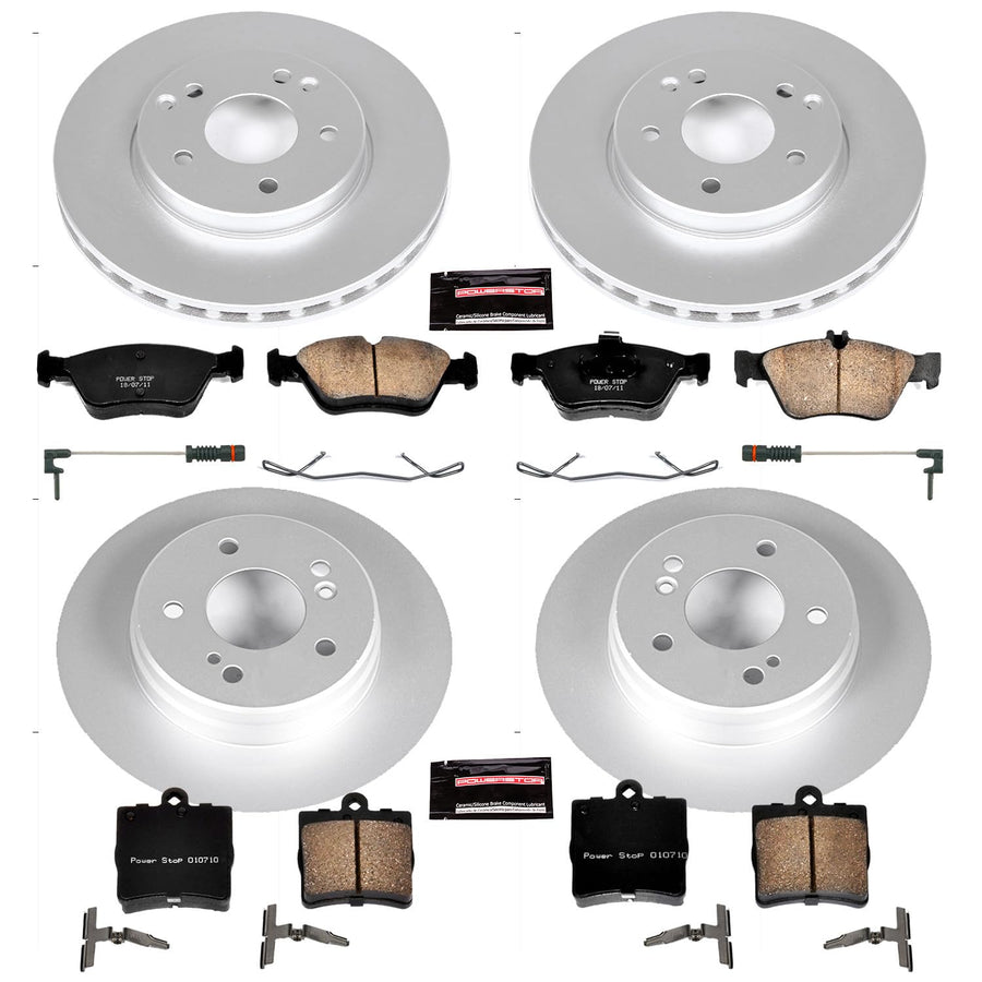 Power Stop Z23 Evolution Geomet Coated Brake Kit and 2 Front Sensor Wires For Mercedes-Benz C230, C280, E300, SLK230 [Model Specific]