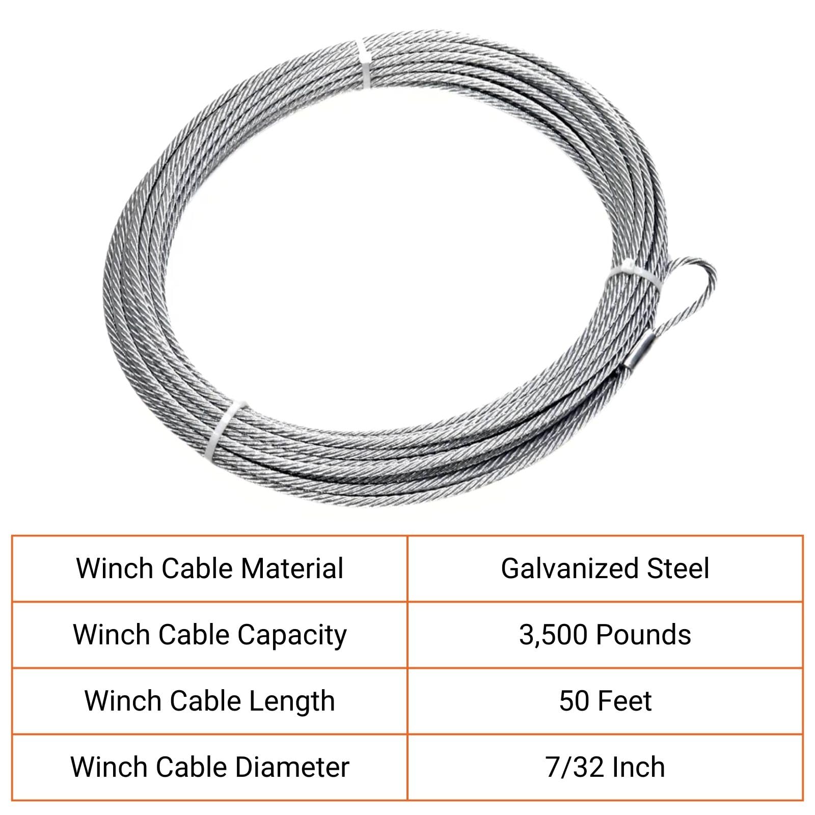 7/32" x 50' MILE MARKER 77-50112-40 Replacement Galvanized Aircraft Steel Cable for 3,500 Pound ATV UTV Winches Only | Designed for Durability and Convenience