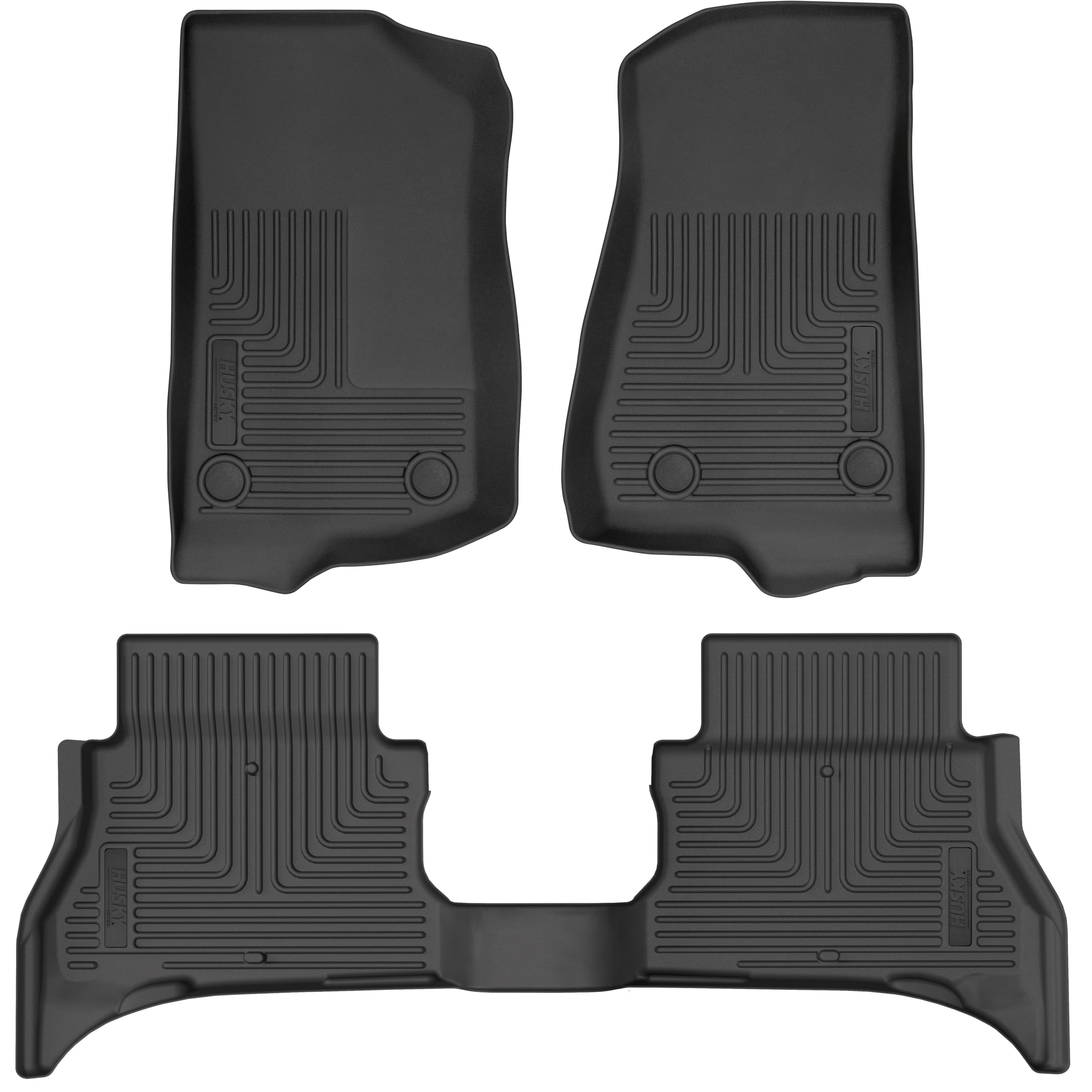 Weatherbeater Husky Liners Floor Mats | Fits 2021-2025 Jeep Wrangler(JL), 4XE only | Front & 2nd Row - Black, 3-pc | 93981