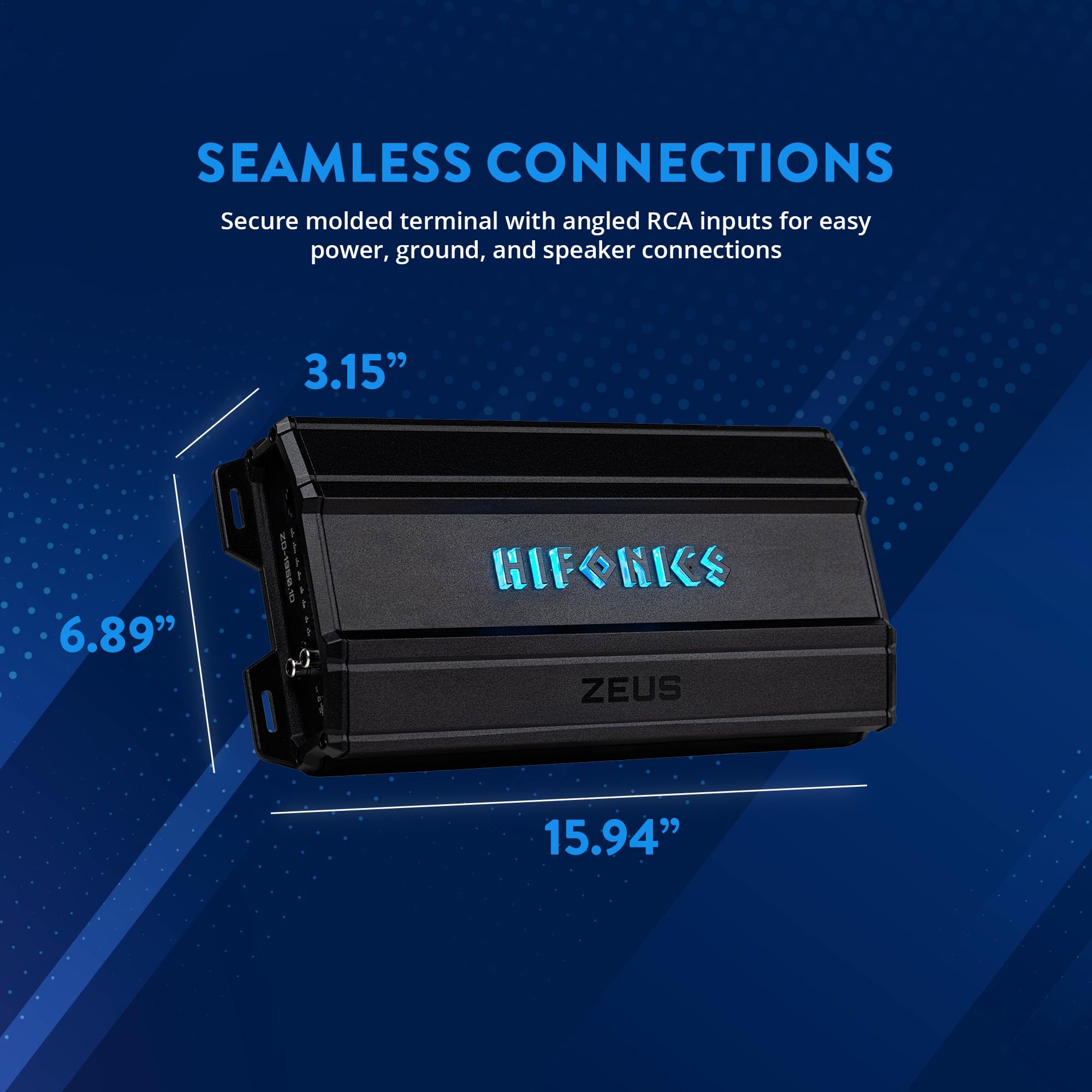 Hifonics Delta Zeus 1,950 Watt Compact Mono Block Nickel Plated Mobile Car Audio Amplifier with Auto Turn On Feature, ZD-1950.1D, Black