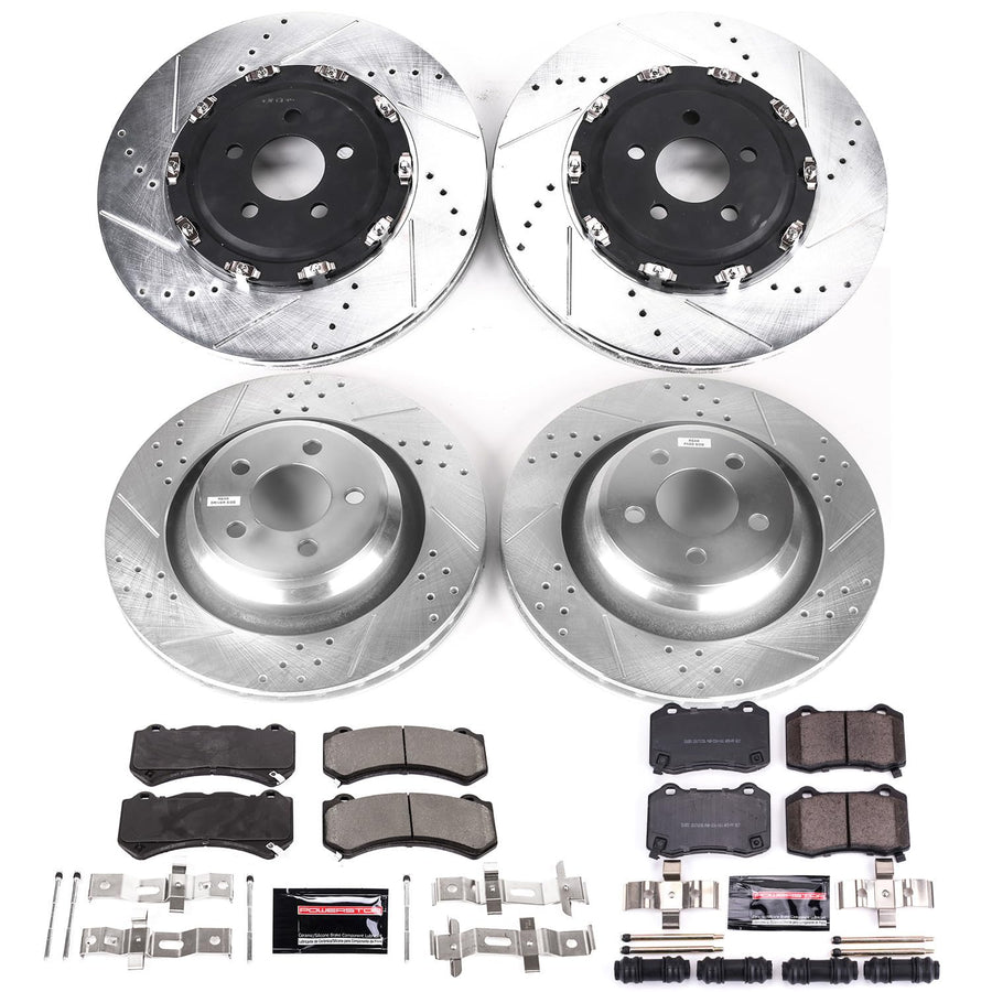 Power Stop K6794 Z23 Carbon Fiber Brake Pads with Drilled & Slotted Brake Rotors Kit Front and Rear For Dodge Challenger 2015-2020, Dodge Charger 2015-2020 [Model Specific]