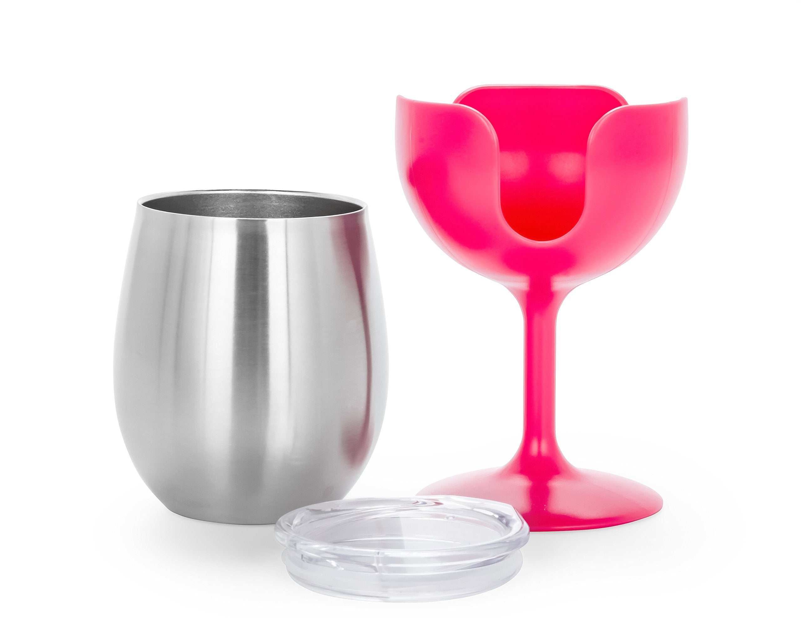 8 oz Wine Tumbler Camco Life is Better at The Campsite 2 Pack - Heavy Duty Double Wall Vacuum Insulation - Crafted of 18/8 Stainless Steel - Features Removable Blue & Pink Stems (51915)