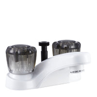Dura Faucet RV Bathroom Faucet DF-PL720S-WT with Smoked Acrylic Knobs and Shower Hose Diverter (White)