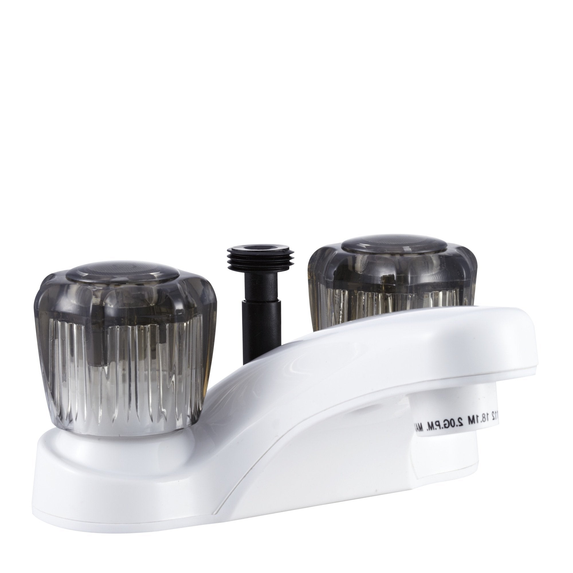 Dura Faucet RV Bathroom Faucet DF-PL720S-WT with Smoked Acrylic Knobs and Shower Hose Diverter (White)