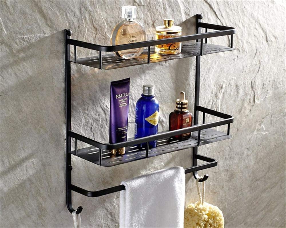 Bathroom wall accessories bath towel rack all copper bathroom hanging rack Bathroom Shelf (color : Black (double))