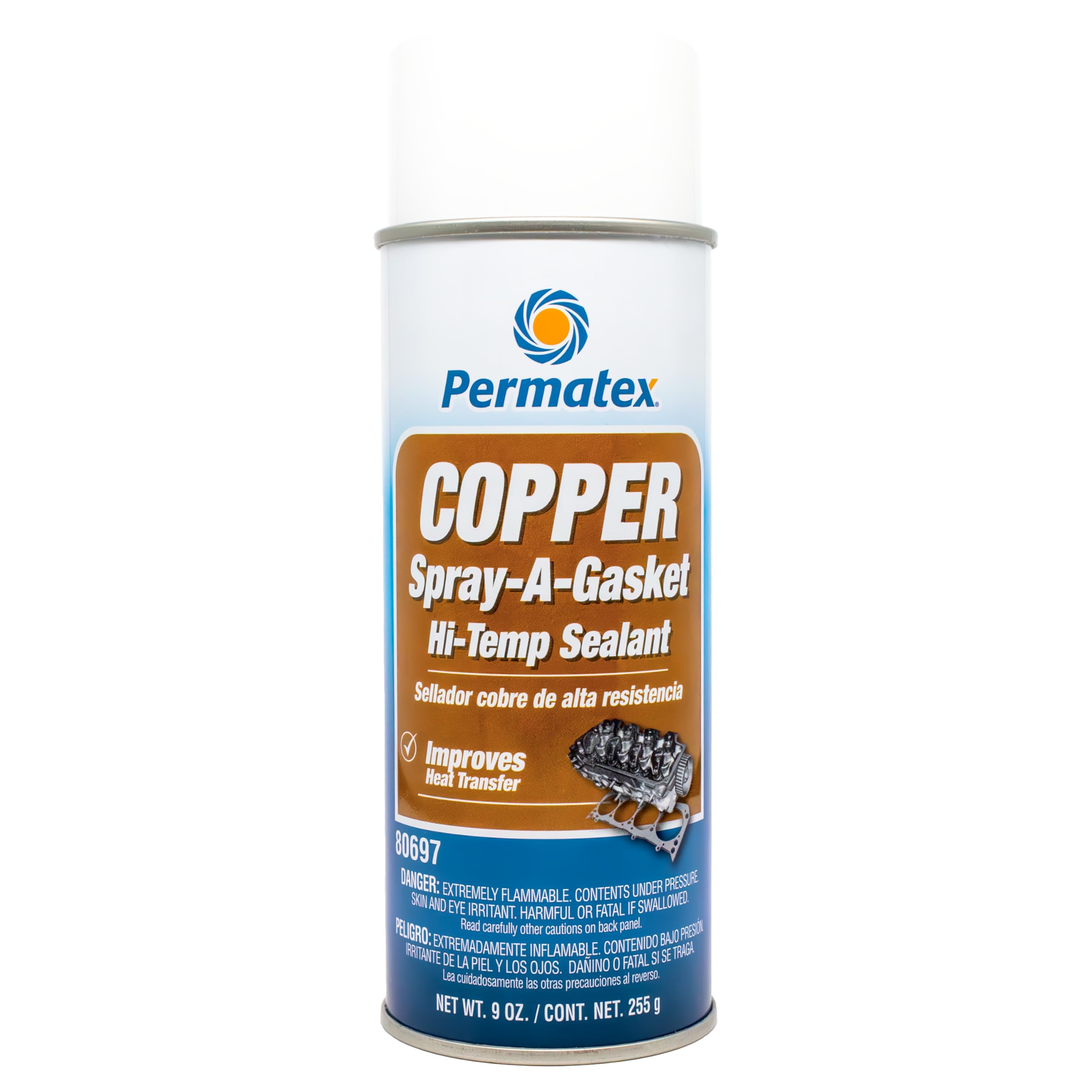 Copper Spray-A-Gasket Permatex Hi-Temp Adhesive Sealant, 9 oz. net Aerosol Can, Orange