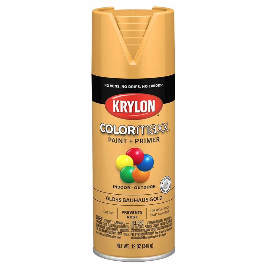 Krylon K05504007 Spray Paint and Primer COLORmaxx for Indoor/Outdoor Use, Gloss Bauhaus Gold, 12 Ounce (Pack of 1)