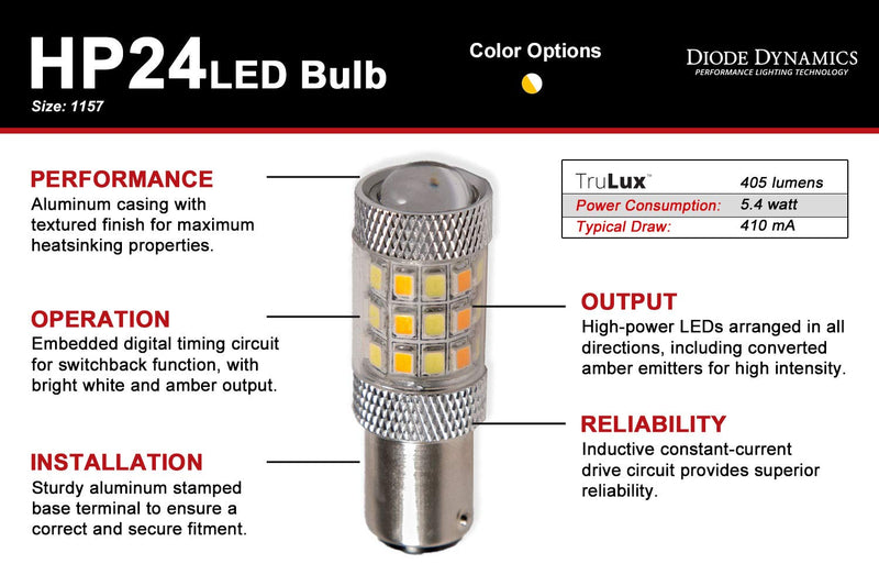 HP24 1157 LED Bulb Dual-Color LED Cool White Single Diode Dynamics
