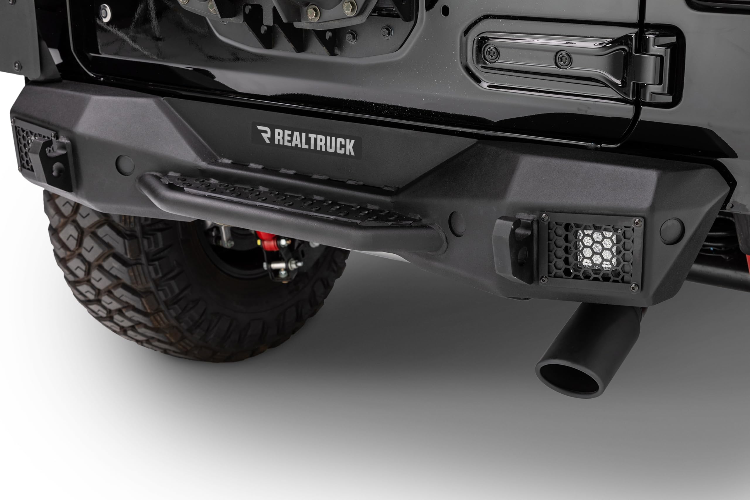 Rockline Go Rhino Stubby Rear Bumper | Galvanized Steel, Textured Black | 371100T | Fits 2018 - 2024 Jeep Wrangler JL & Wrangler JLU, 2-Door or 4-Door