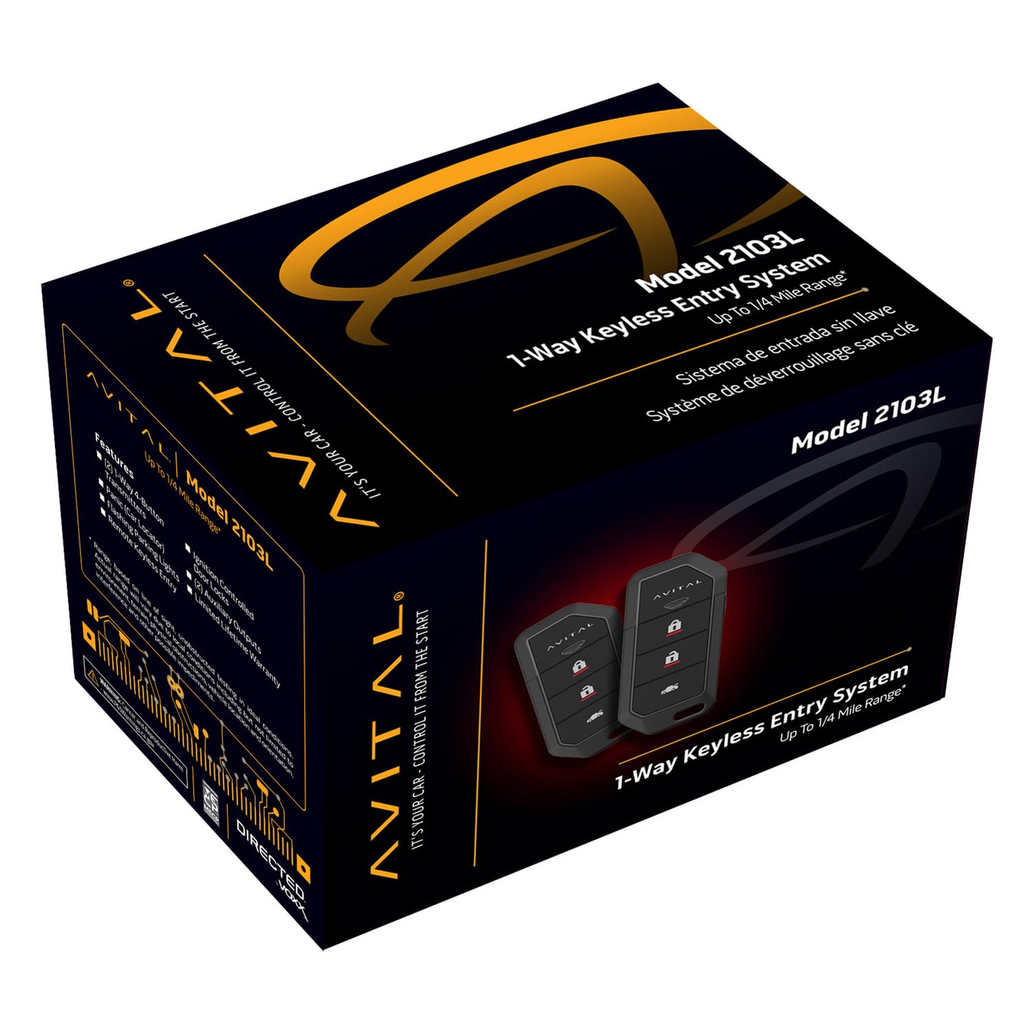 Automotive Keyless Entry System Avital 2103L with Two 4-Button Remotes