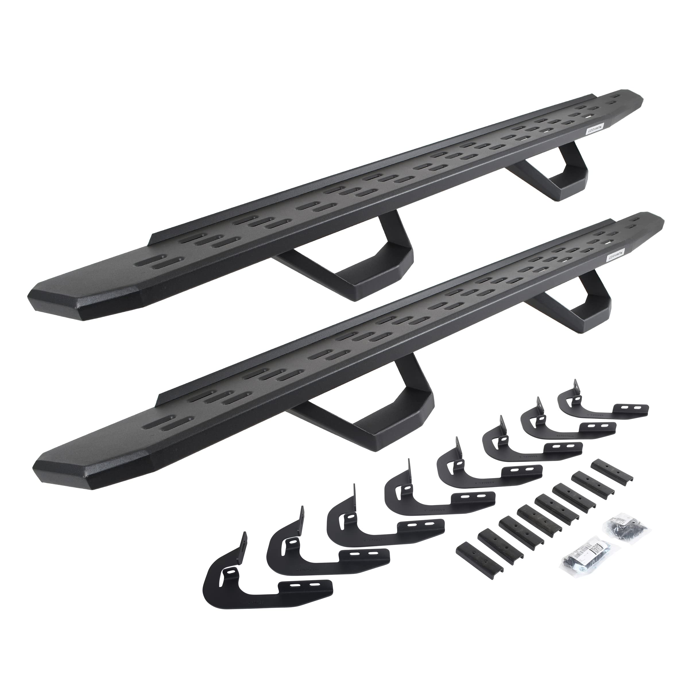 Go Rhino Running Boards RB30, Brackets, & 2 Pair of Drop Steps | Galvanized Steel, Textured Black | 6960588020PC | Fits 2014-2018 Chevrolet Silverado/GMC Sierra 1500 Double Cab (See Description)