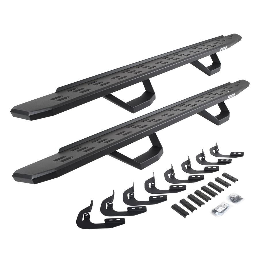 Go Rhino Running Boards RB30, Brackets, & 2 Pair of Drop Steps | Galvanized Steel, Textured Black | 6960588020PC | Fits 2014-2018 Chevrolet Silverado/GMC Sierra 1500 Double Cab (See Description)