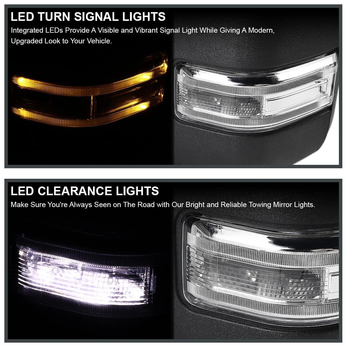 Spec-D Tuning Chrome Telescopic Power Heated Clear Signal Towing Mirrors Compatible with 1999-2016 Ford F-250, F-350, F-450 Super Duty Left + Right Pair