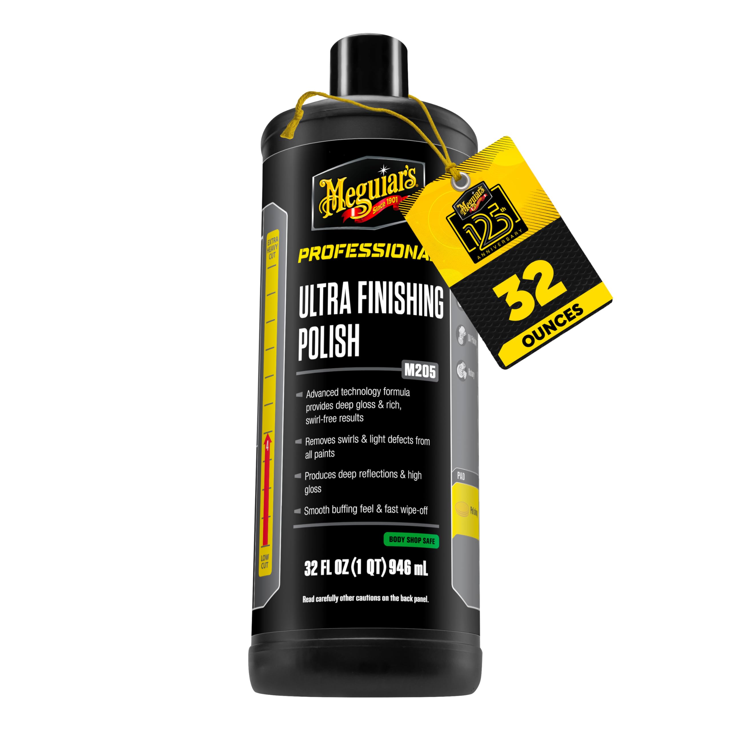 Meguiar's Ultra Finishing Polish M205 Mirror Glaze, Easy-to-Use Formula for Impeccable Shine, Multiple Ways to Apply Mirror Glaze, Removes Defects and Swirls for a High Gloss, 32 Oz Container