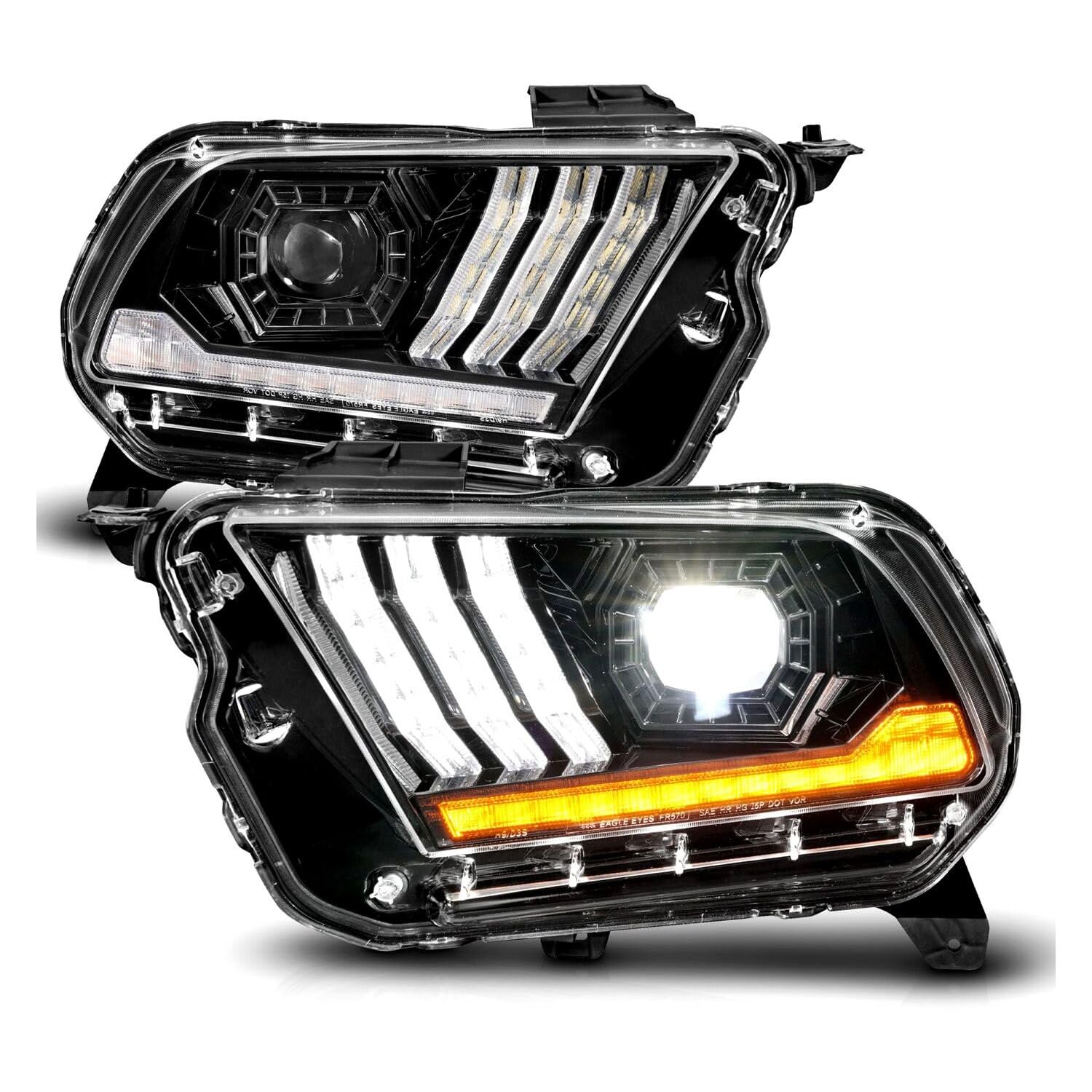 10-14 Ford Mustang ANZO LED Projector Headlights w/Sequential Light Tube (Non HID Compatible)