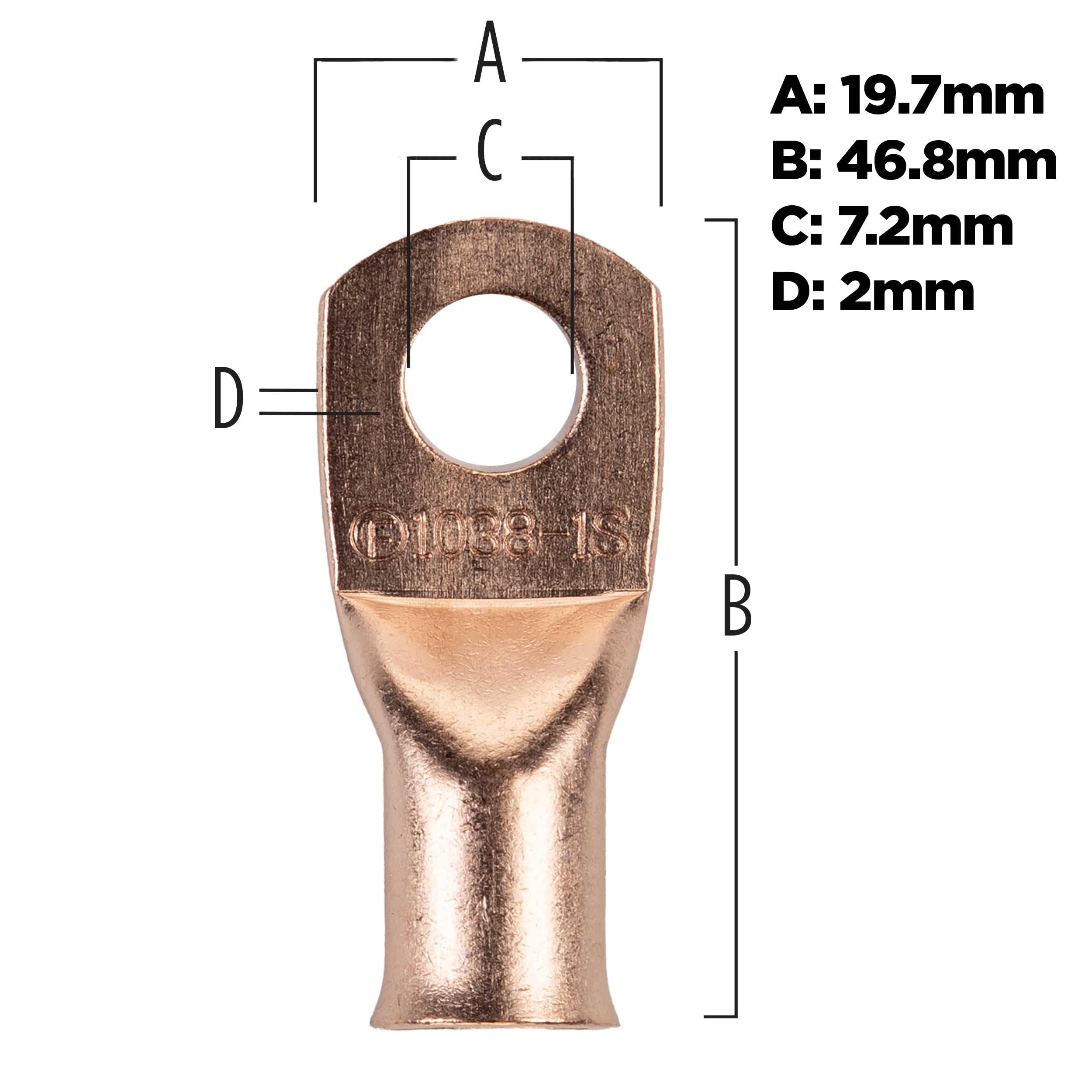 Copper Install Bay Uninsulated Ring Terminal 1/0 Gauge 3/8 Inch