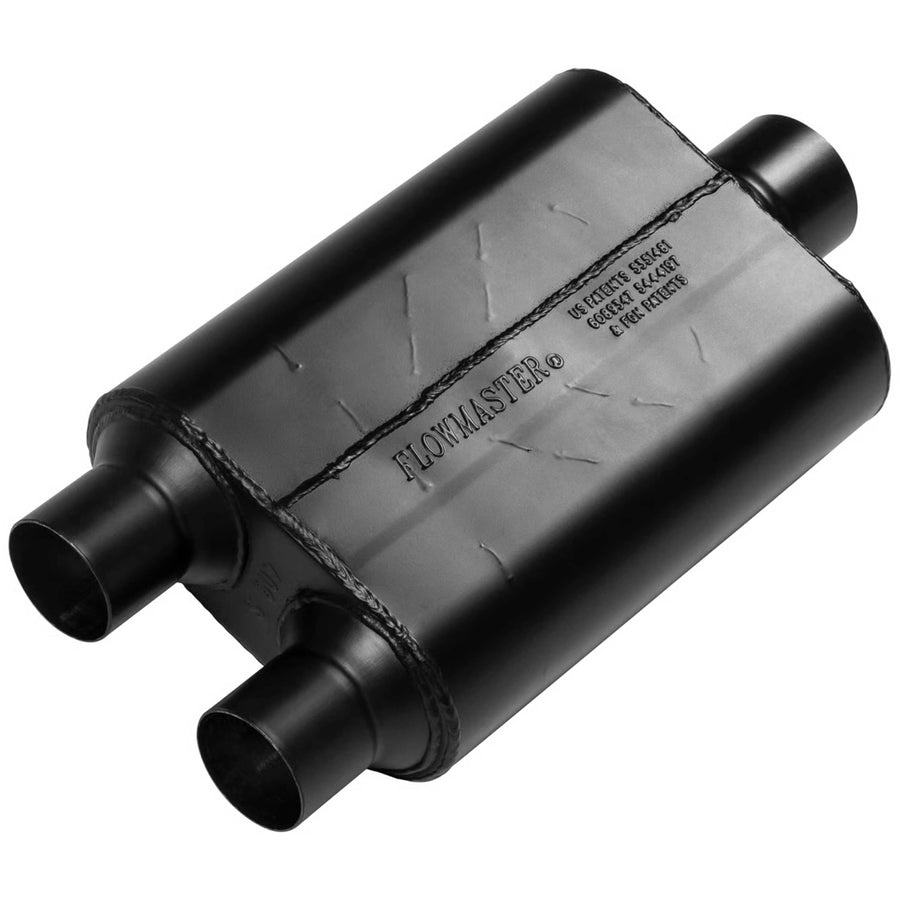 40 Series Flowmaster Original Chambered Muffler – 2.50” Center In / 2.50” Offset Out – Aggressive Sound – 16-Gauge Aluminized Steel – For Muscle Cars, Street Rods, Trucks, SUVs & Strip Builds (425403)