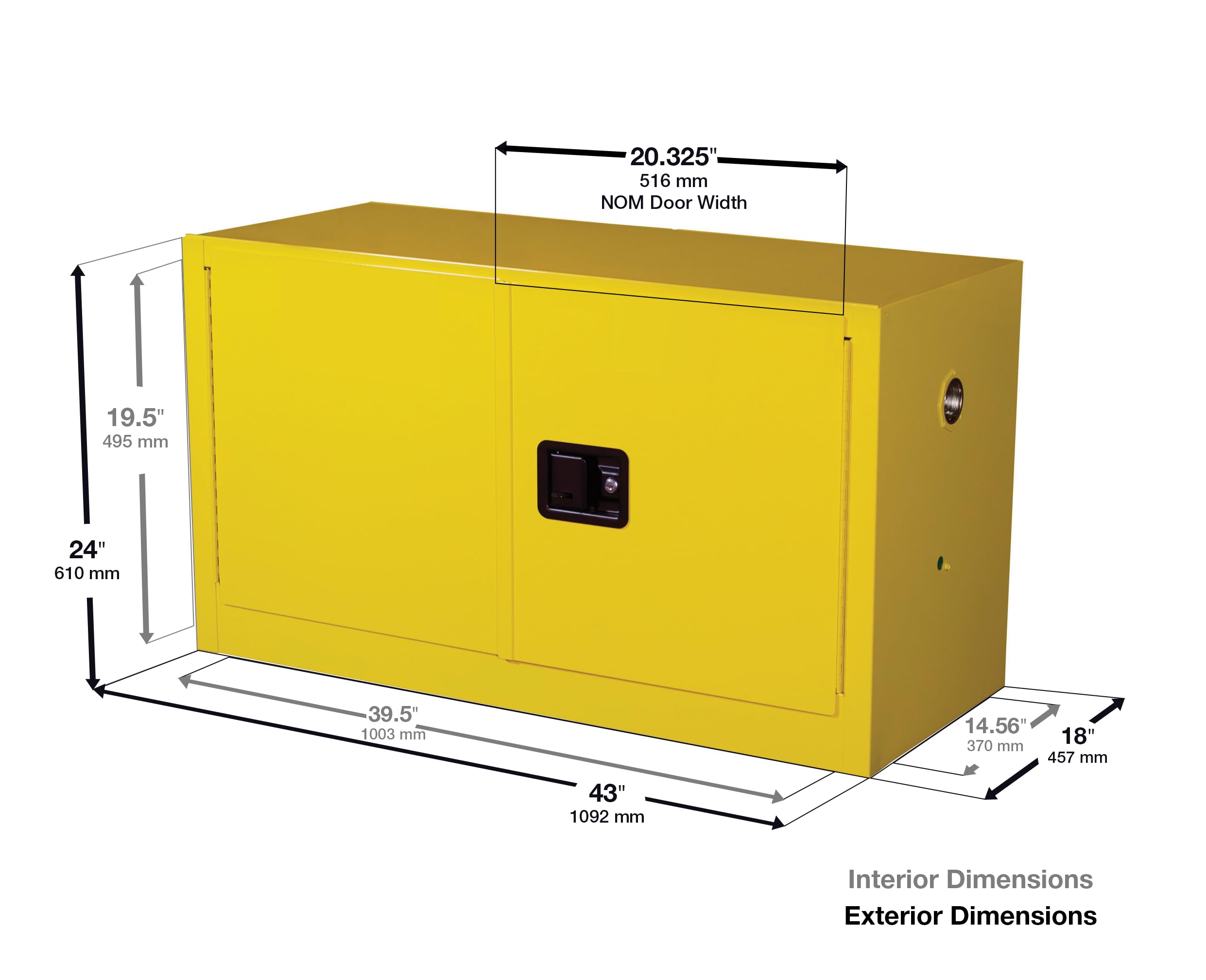 Justrite 17 Gallon Flammable Storage Cabinet Manual Close Piggyback, 18 Gauge Steel, 1 Shelf, 2 Door Fire Cabinet, 24" x 43" x 18", Made in The USA, Red, 891701