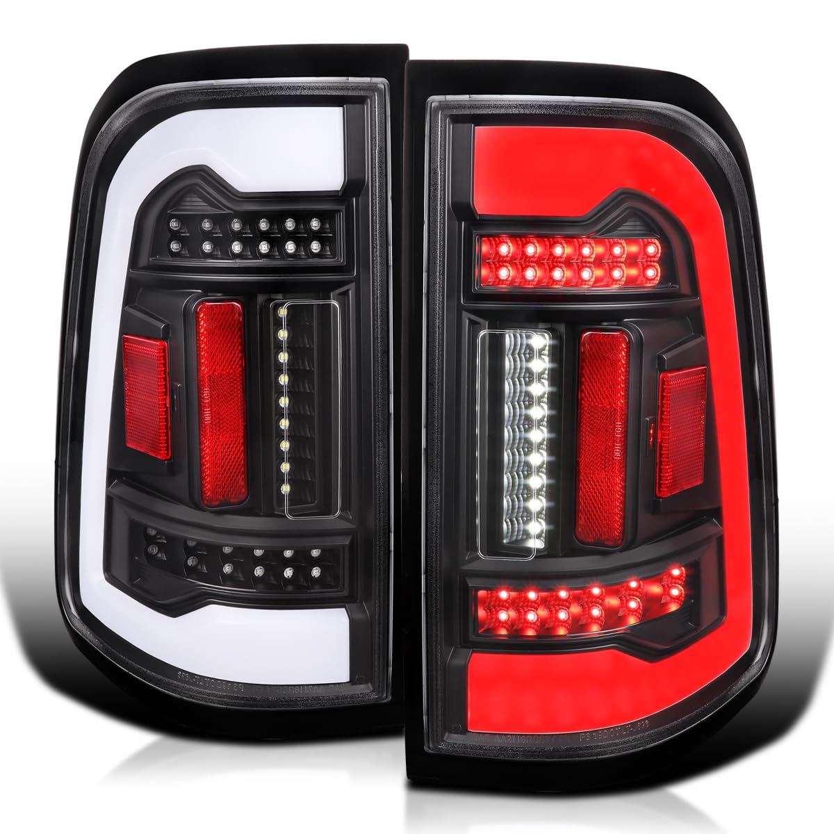 Full LED Tail Lights SPEC-D TUNING w/White LED Light Bar Compatible with 2019-2023 Ram 1500, Left + Right Pair Assembly