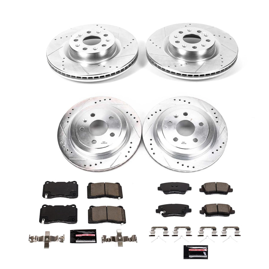 Power Stop K8977 Front and Rear Carbon-Fiber Ceramic Brake Pad and Drilled and Slotted Rotor Z23 Daily Driver Kit For Cadillac CTS 2019 [Model Specific]