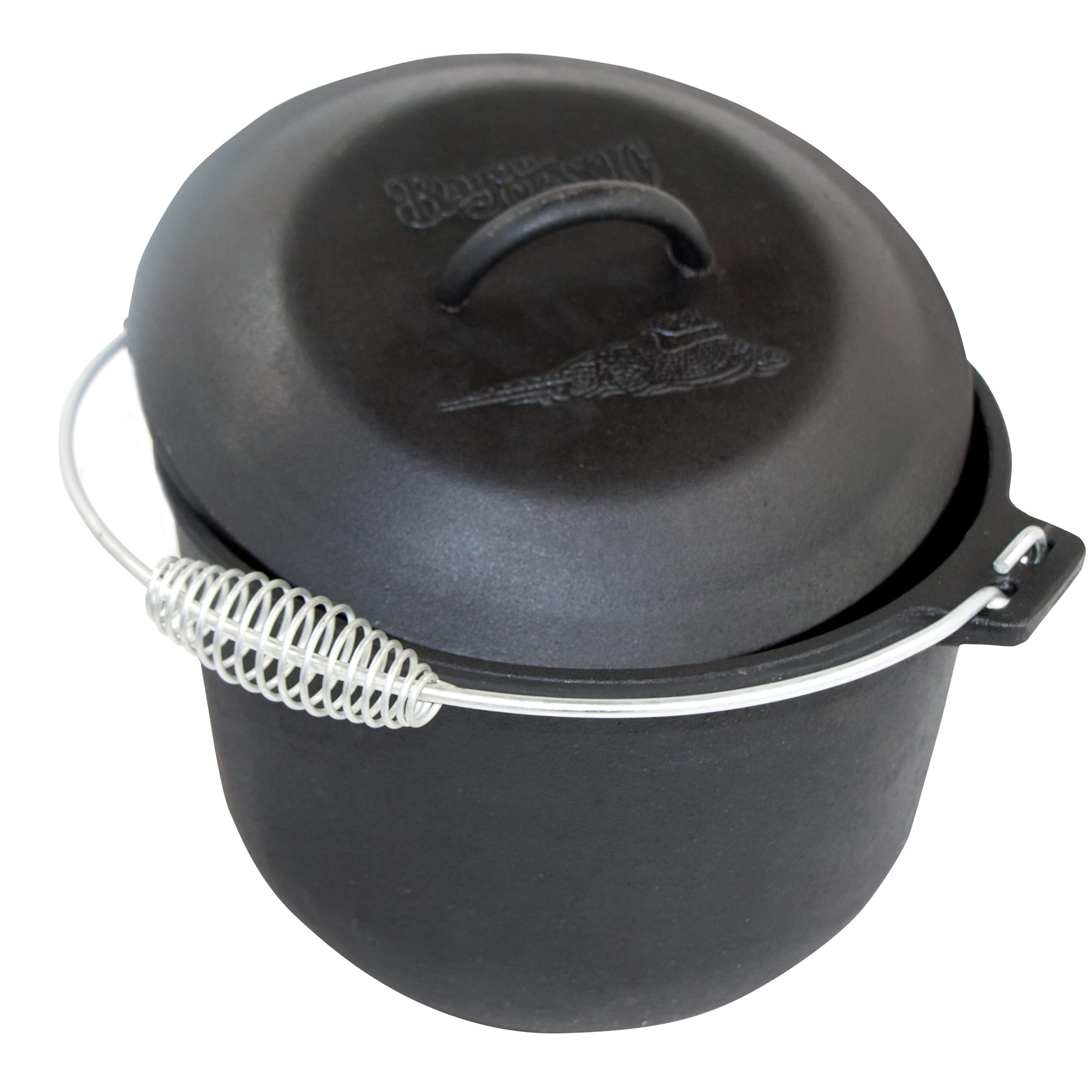 6-qt Bayou Classic Pre-Seasoned Cast Iron Covered Soup Pot w/Domed Self-Basting Lid Features Rounded Interior Flat Bottom Exterior Perfect For Slow Cooking Soups or Stews and Simmering Risotto