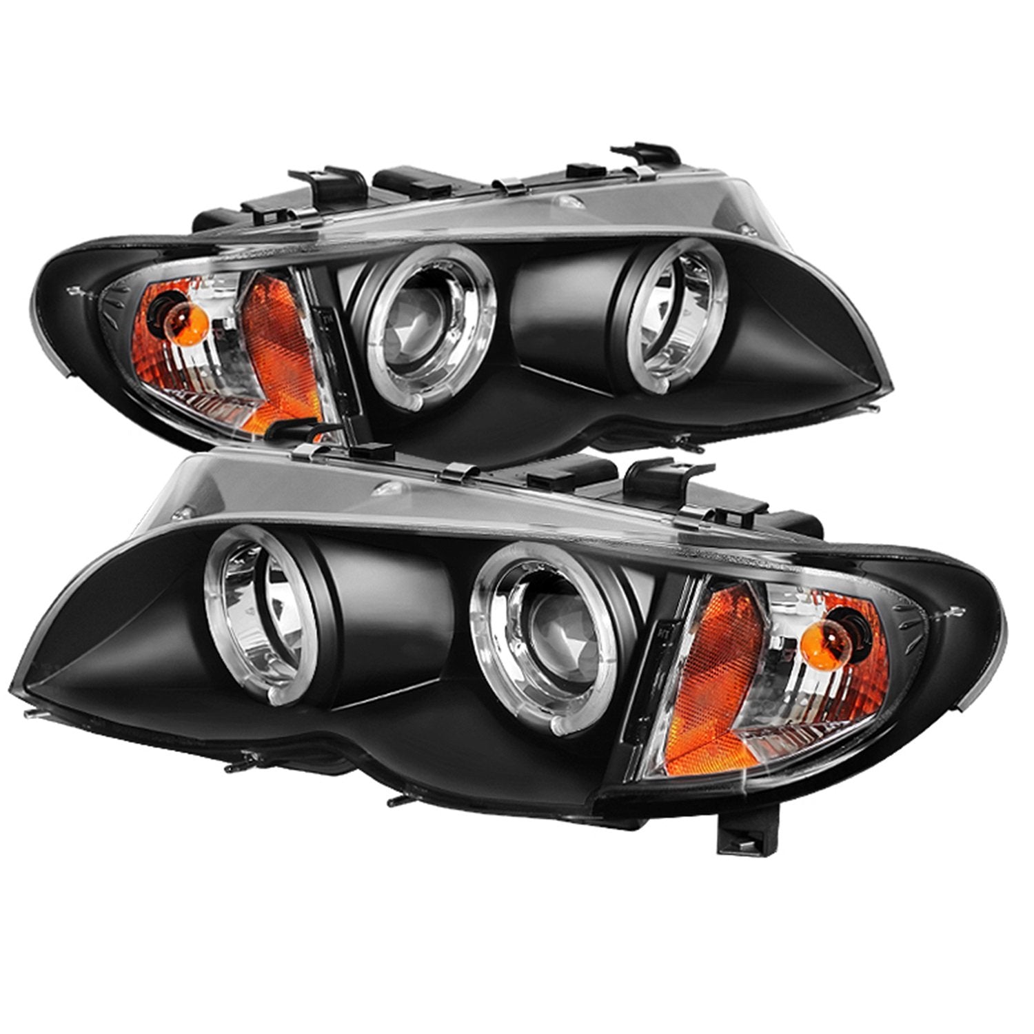 BMW E46 3-Series 02-05 4DR Spyder Projector Headlights - LED Halo - Black - High H1 (Included) - Low H7 (Included) 5042415