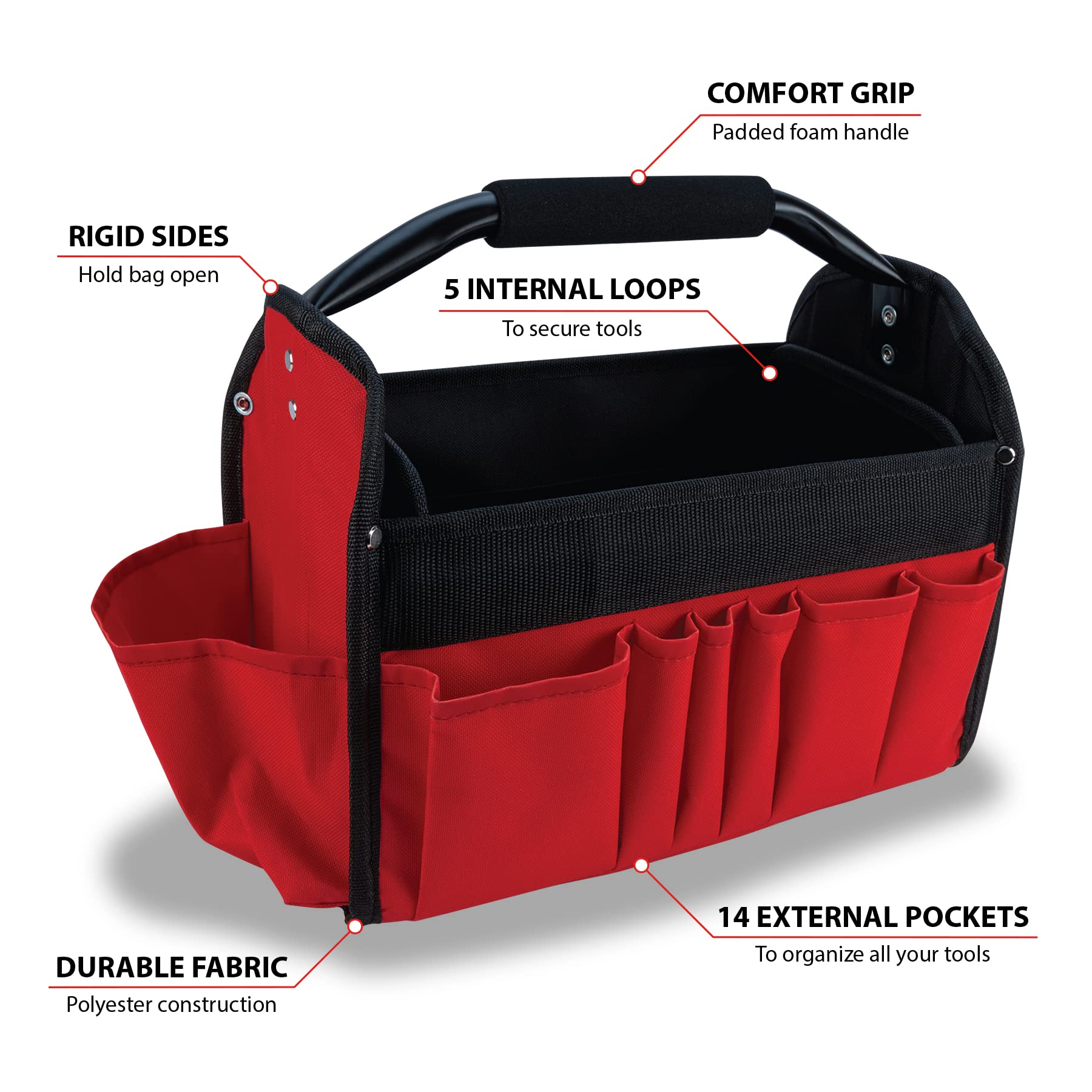 Durable Tool Bag Performance Tool W88976 with 14 External Pockets and Heavy Aluminum Handle for Easy Access and Storage