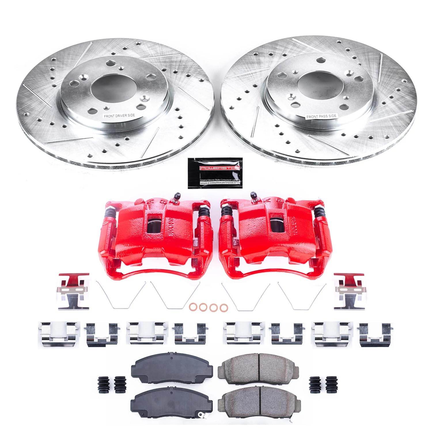 Power Stop Z23 Evolution KC2558A Front Caliper Kit-Rotors, Carbon-Fiber Ceramic Brake Pads, Calipers
