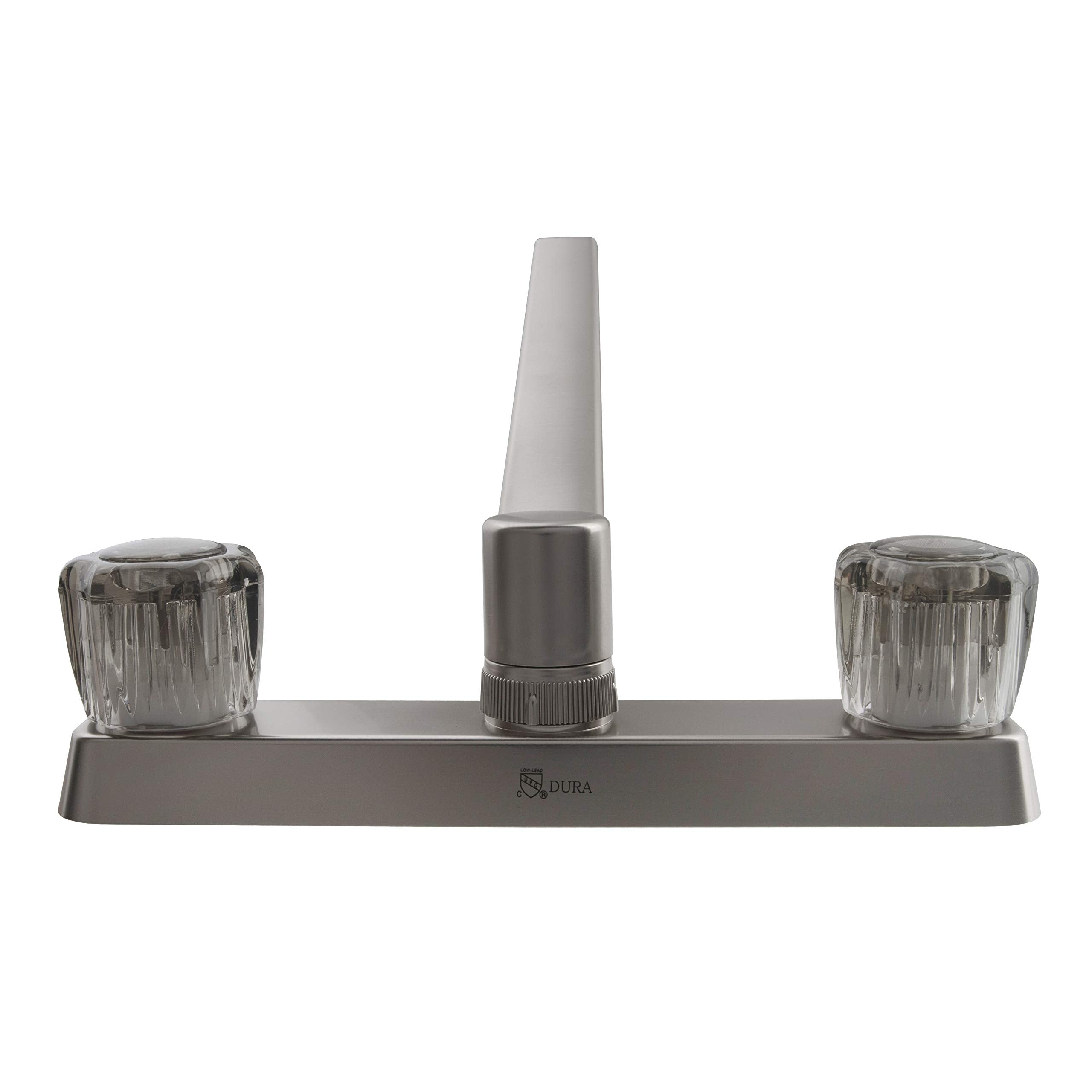 Dura Faucet RV Kitchen Sink Faucet DF-PK600S-SN with Smoked Acrylic Knobs (Brushed Satin Nickel)