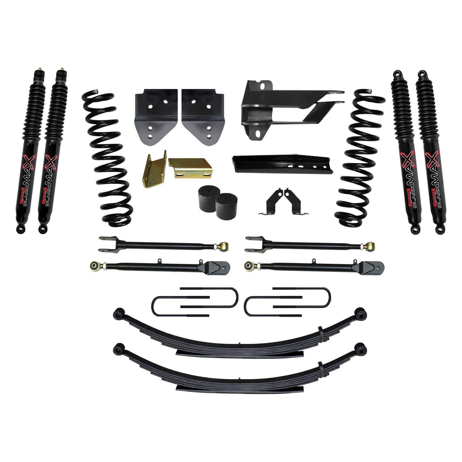 Skyjacker Suspension Lift Kit F174024KS-B w/Shock 4 in. Lift Incl. Front Coil Springs Rear Leaf Springs Adjustable 4-Links Black MAX 8500 Shocks