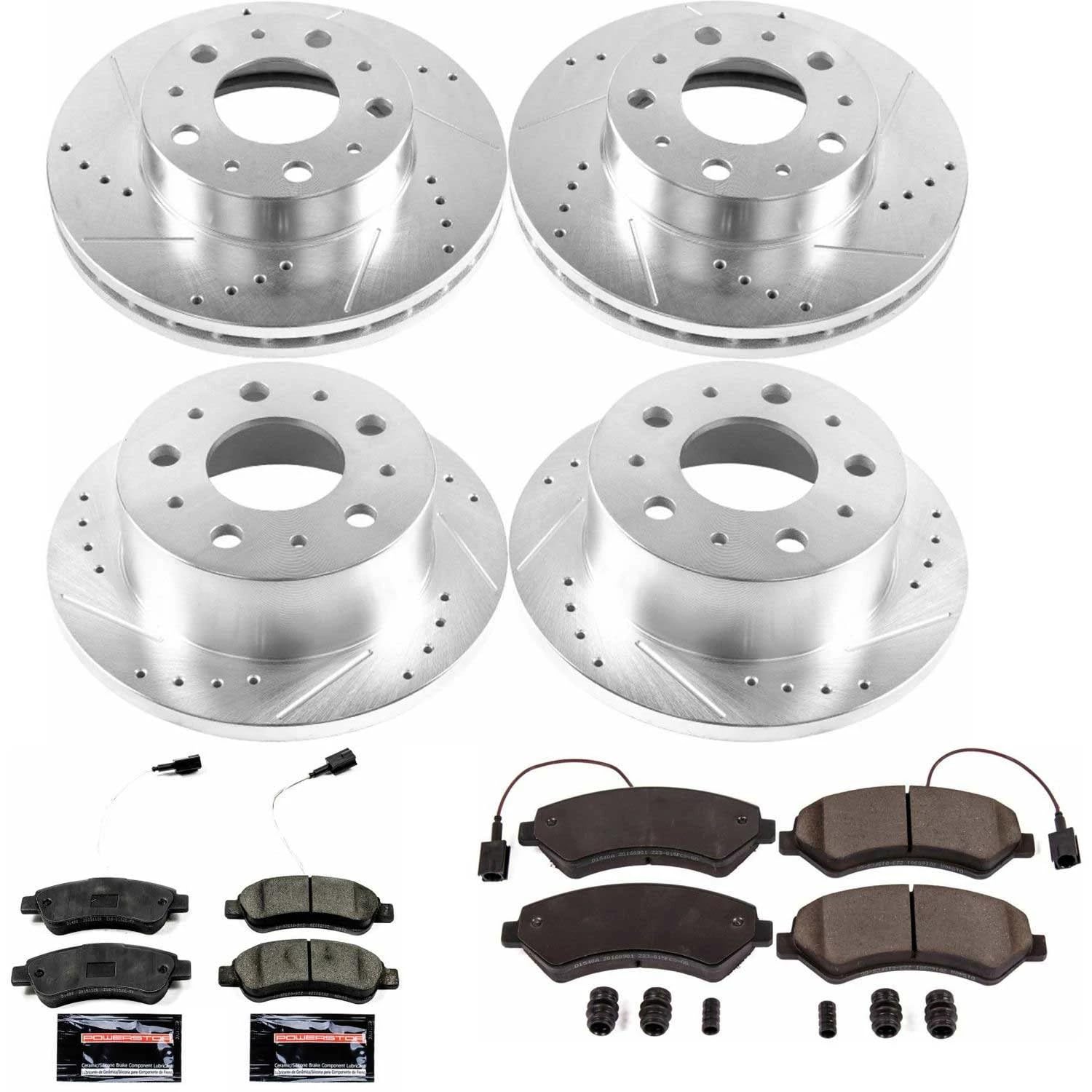 Power Stop K7308 Z23 Carbon Fiber Brake Pads Front and Rear with Drilled & Slotted Brake Rotors Kit For Ram ProMaster 1500, Ram ProMaster 2500, Ram ProMaster 3500 [Model Specific]