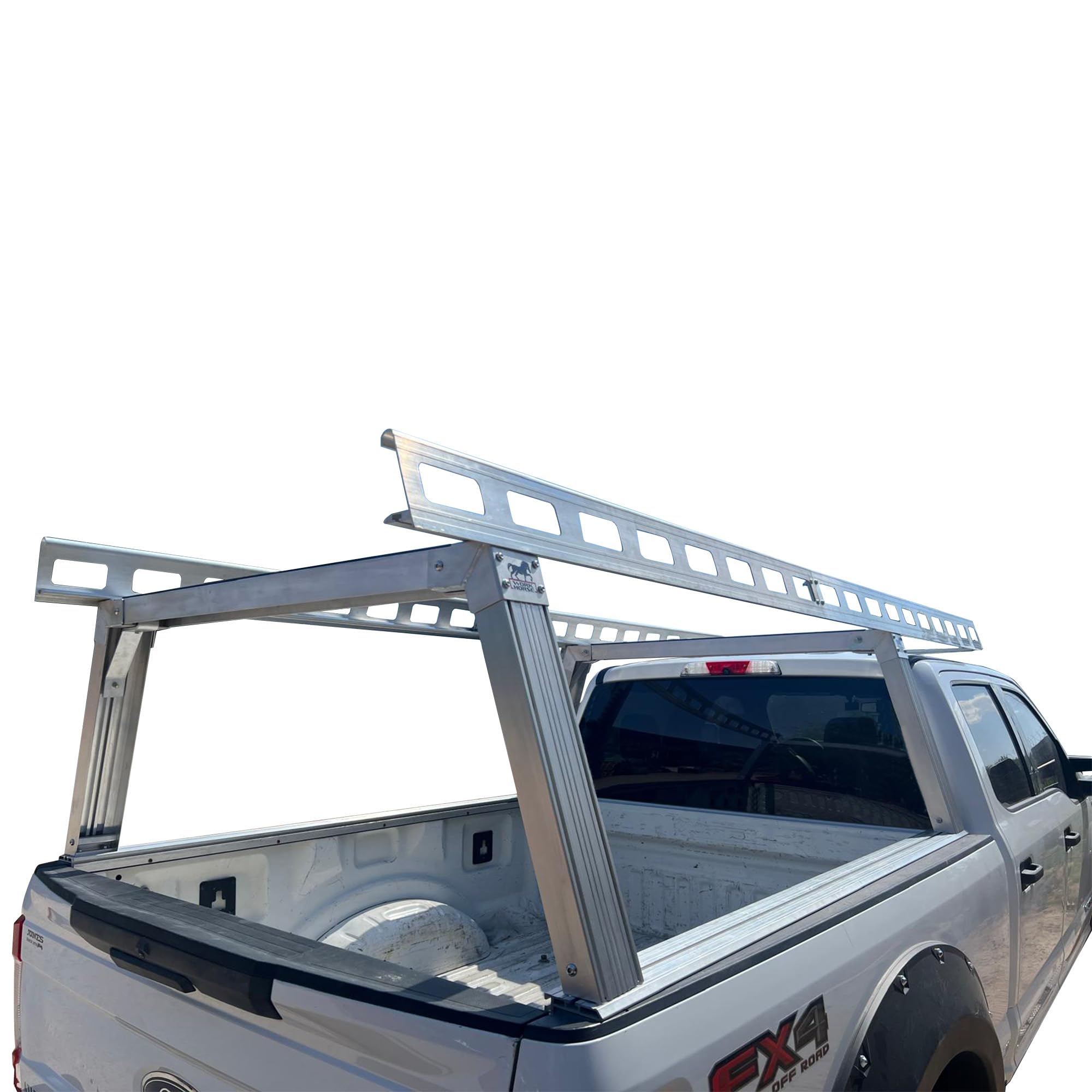 Heavy Duty Black Horse Ladder Rack Over Cab System 8' Bed Silver Aluminum Compatible with All 3/4-ton Trucks with 8ft Bed Length Not Compatible with tonneau Covers-CSFRHD8
