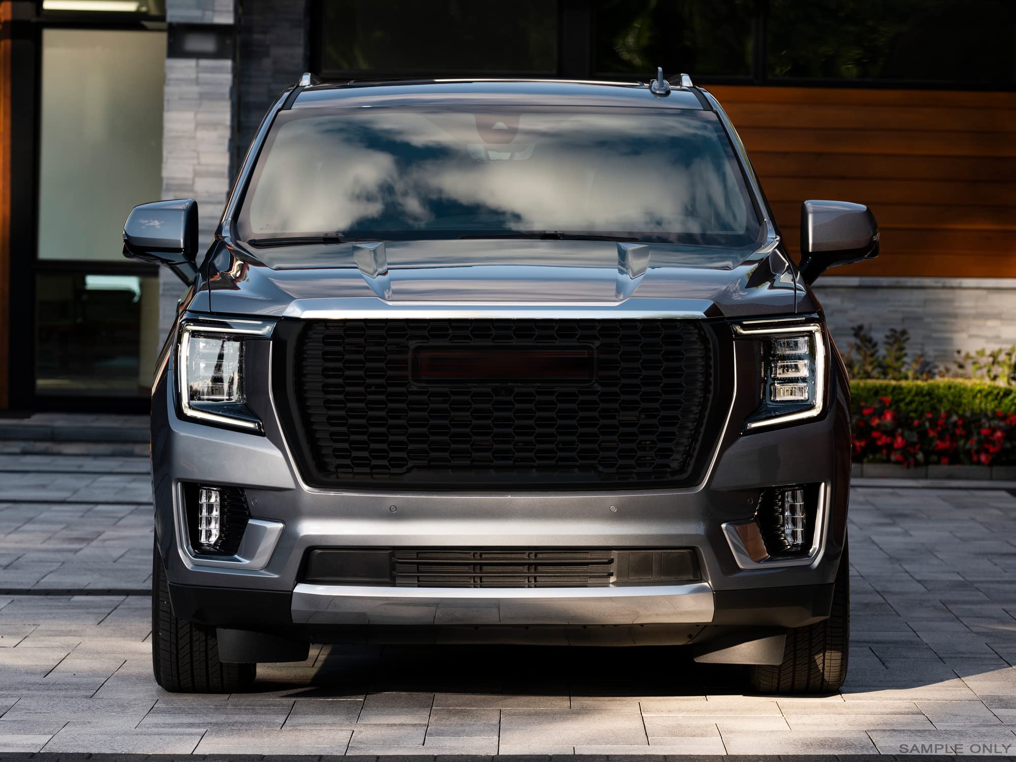 Denali Style Armordillo Honeycomb Mesh Front Grille|Compatible With 2021-2023 GMC Yukon/XL/Denali|8711064|ABS Plastic|Piano Black|Front Hood Bumper Grille