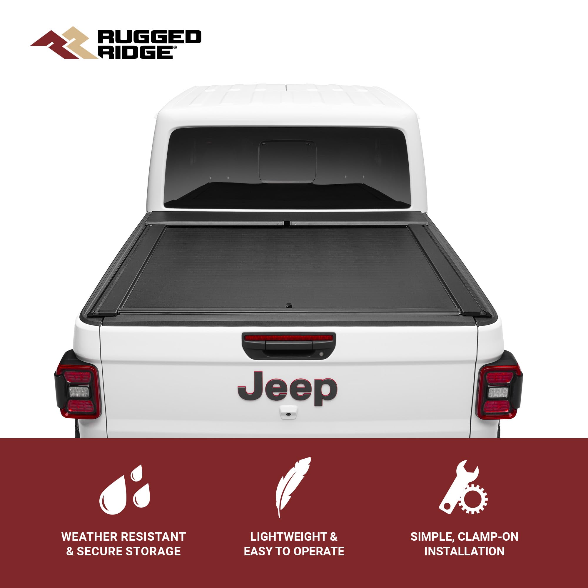 Rugged Ridge Retractable Armis Locking Tonneau Cover for Jeep Gladiator JT | Weather Resistant, Full Bed Access | 13550.34 | Fits 2020-2025 Jeep Gladiator JT w/o Trail Rails