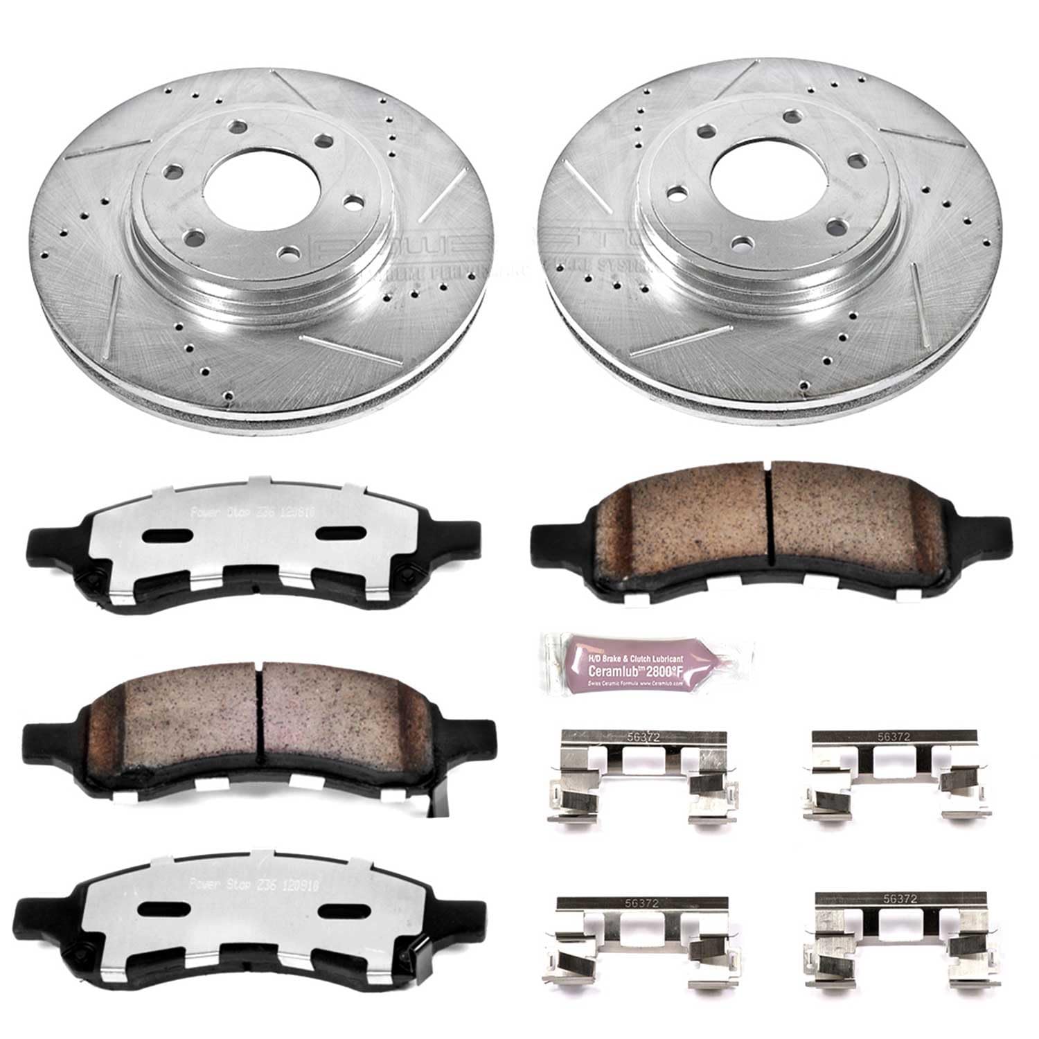 Power Stop K1453-36 Z36 Front Truck & Tow Brake Kit, Carbon Fiber Ceramic Brake Pads and Drilled/Slotted Brake Rotors