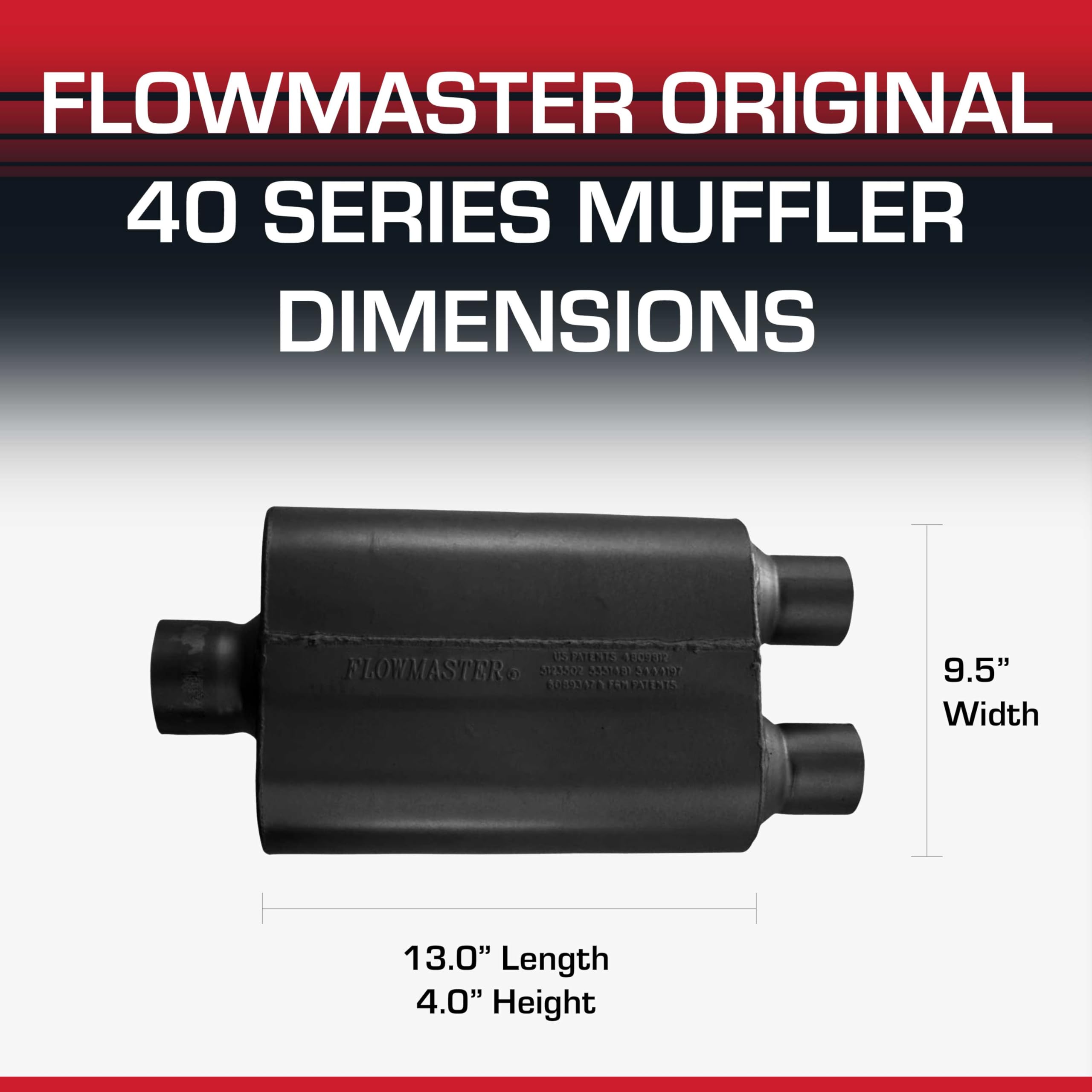 40 Series Flowmaster Original Chambered Muffler – 3.00” Center In / 2.50” Dual Out – Aggressive Sound – 16-Gauge Aluminized Steel – For Muscle Cars, Street Rods, Trucks, SUVs & Strip Builds (430402)