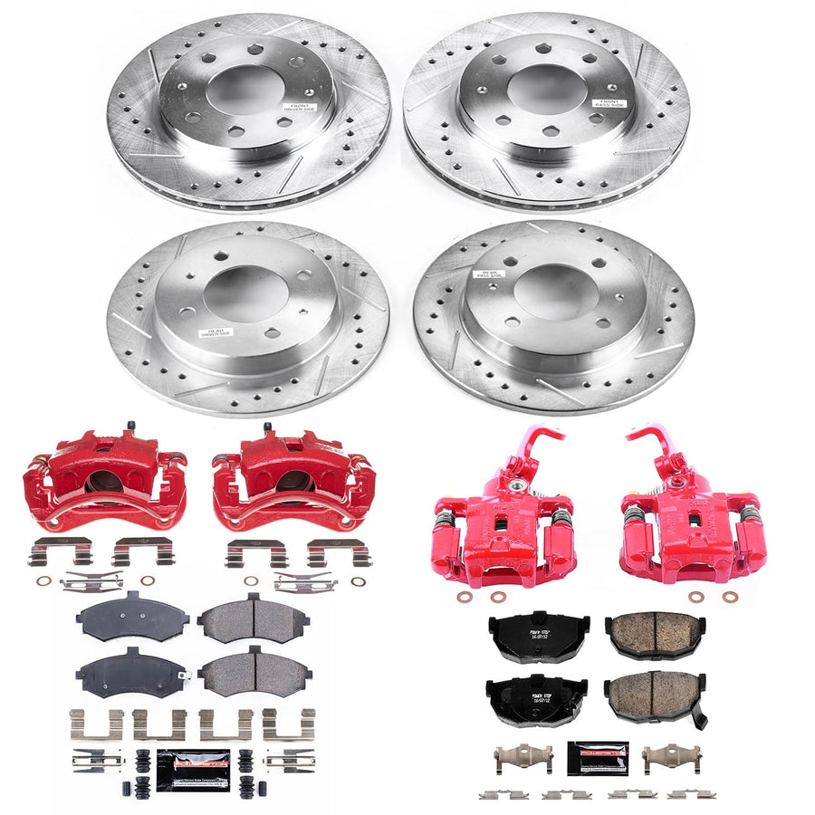 Power Stop Z23 Evolution Sport Front and Rear Caliper Kit-Drilled/Slotted Rotors, Carbon Ceramic Brake Pads, Calipers